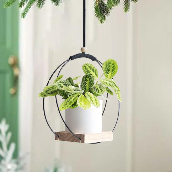 Amusedly Hangende plantenstandaard Multifunctionele bloempottenhouder met houten basis Ruimtebesparende plantenhouder voor binnen Cadeau voor moeder Plantenliefhebbers Housewarming goud