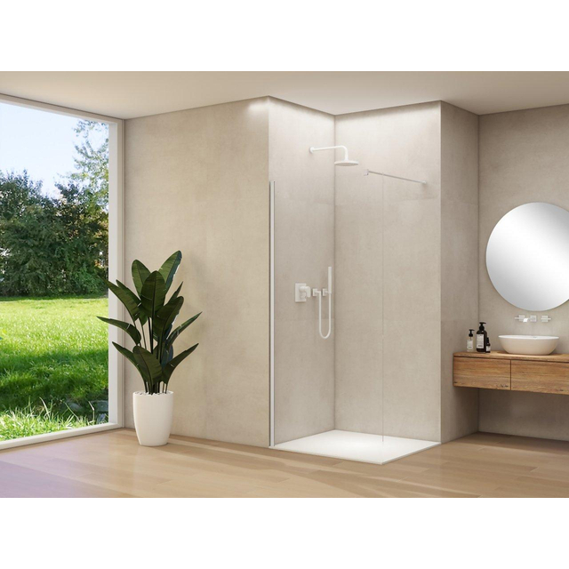 Van Rijn Products ST01 vaste wand - 40x200cm - helder glas met - - dikte 8mm - stabilisatiestang - muurprofiel - wit ST0150040HEWTM