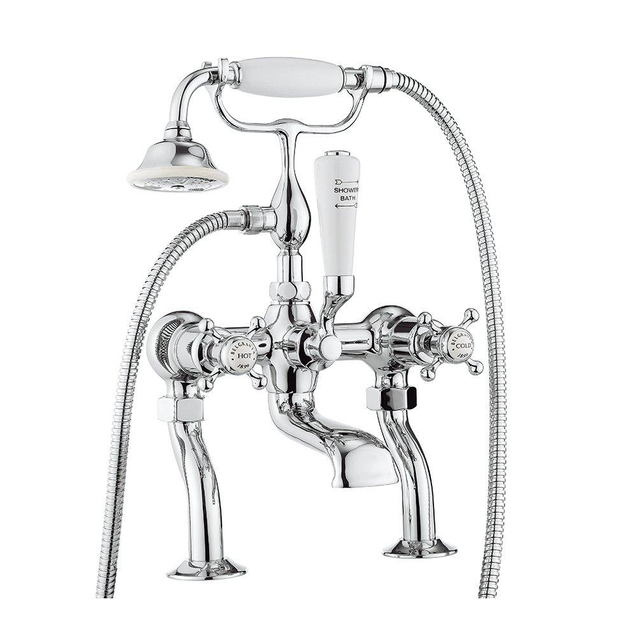 Crosswater Belgravia Badkraan - staand - 2 gats - handoucheset - kruisgreep - chroom BL422DC