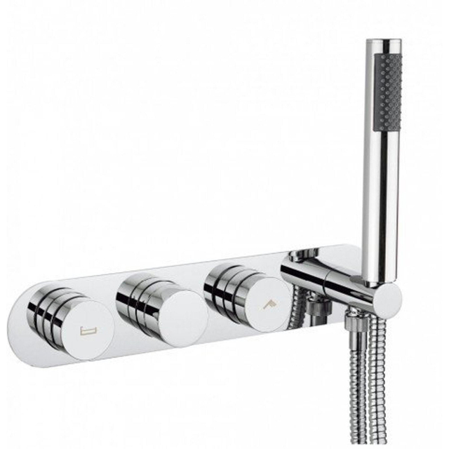 Crosswater Dial badkraan met 3 knoppen met handdouche horizontaal chroom DIAL_CENT_11