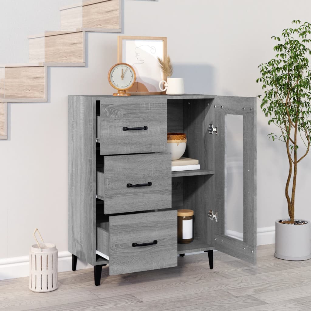 vidaXL Dressoir 69,5x34x90 cm bewerkt hout grijs sonoma eikenkleurig