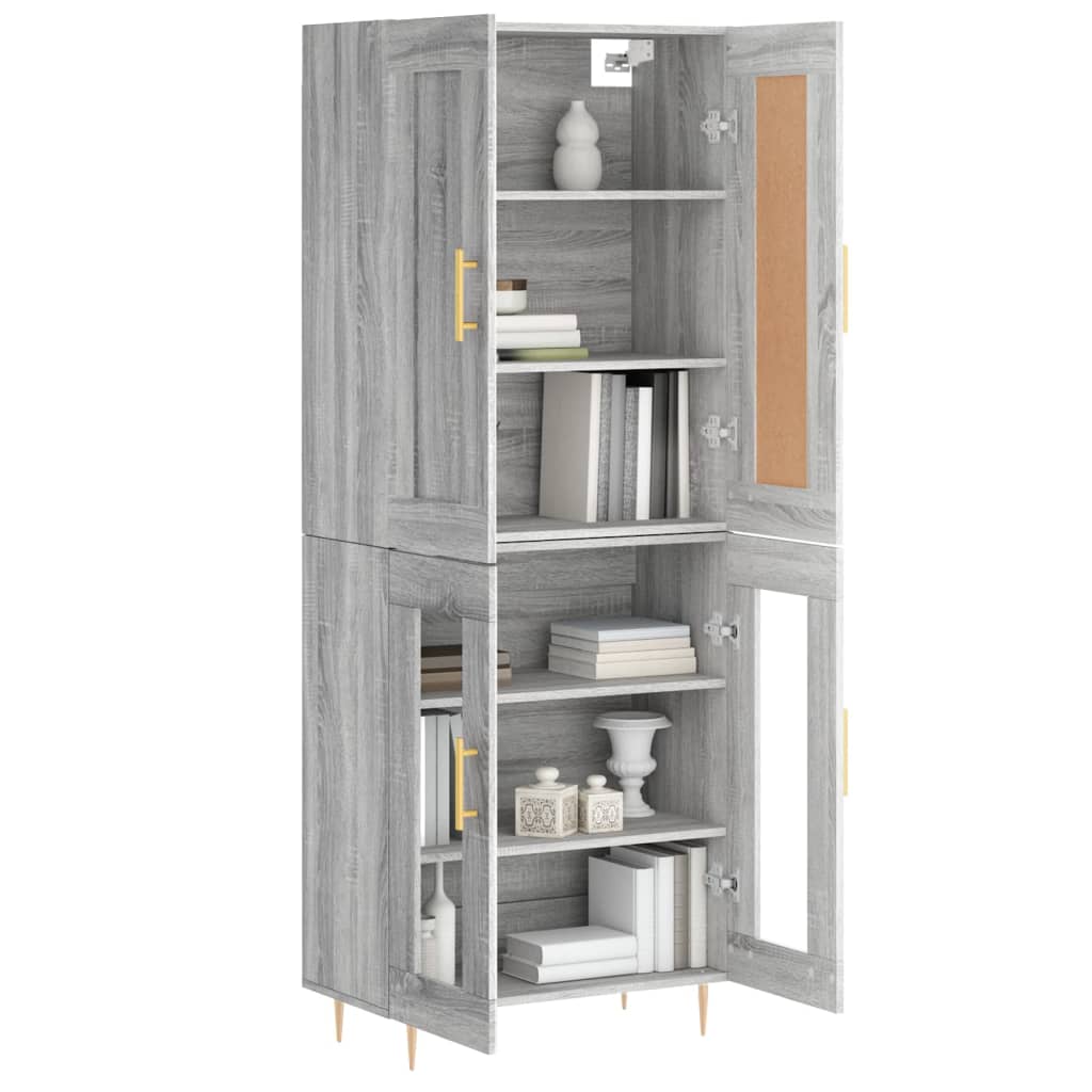 vidaXL Hoge kast 69,5x34x180 cm bewerkt hout grijs sonoma eikenkleurig