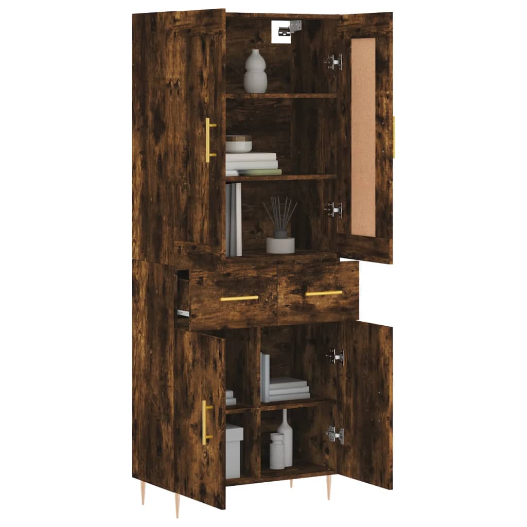 vidaXL Hoge kast 69,5x34x180 cm bewerkt hout gerookt eikenkleurig