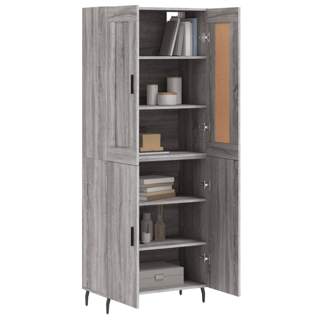 vidaXL Hoge kast 69,5x34x180 cm bewerkt hout grijs sonoma eikenkleurig