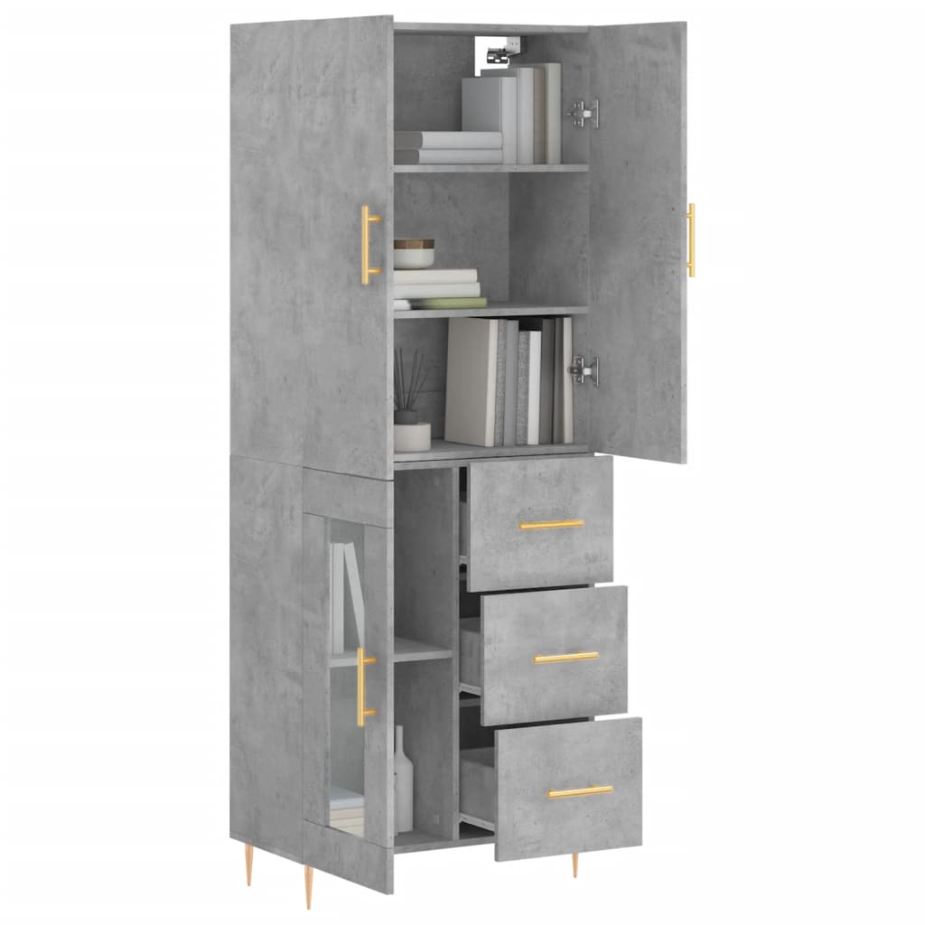 vidaXL Hoge kast 69,5x34x180 cm bewerkt hout betongrijs