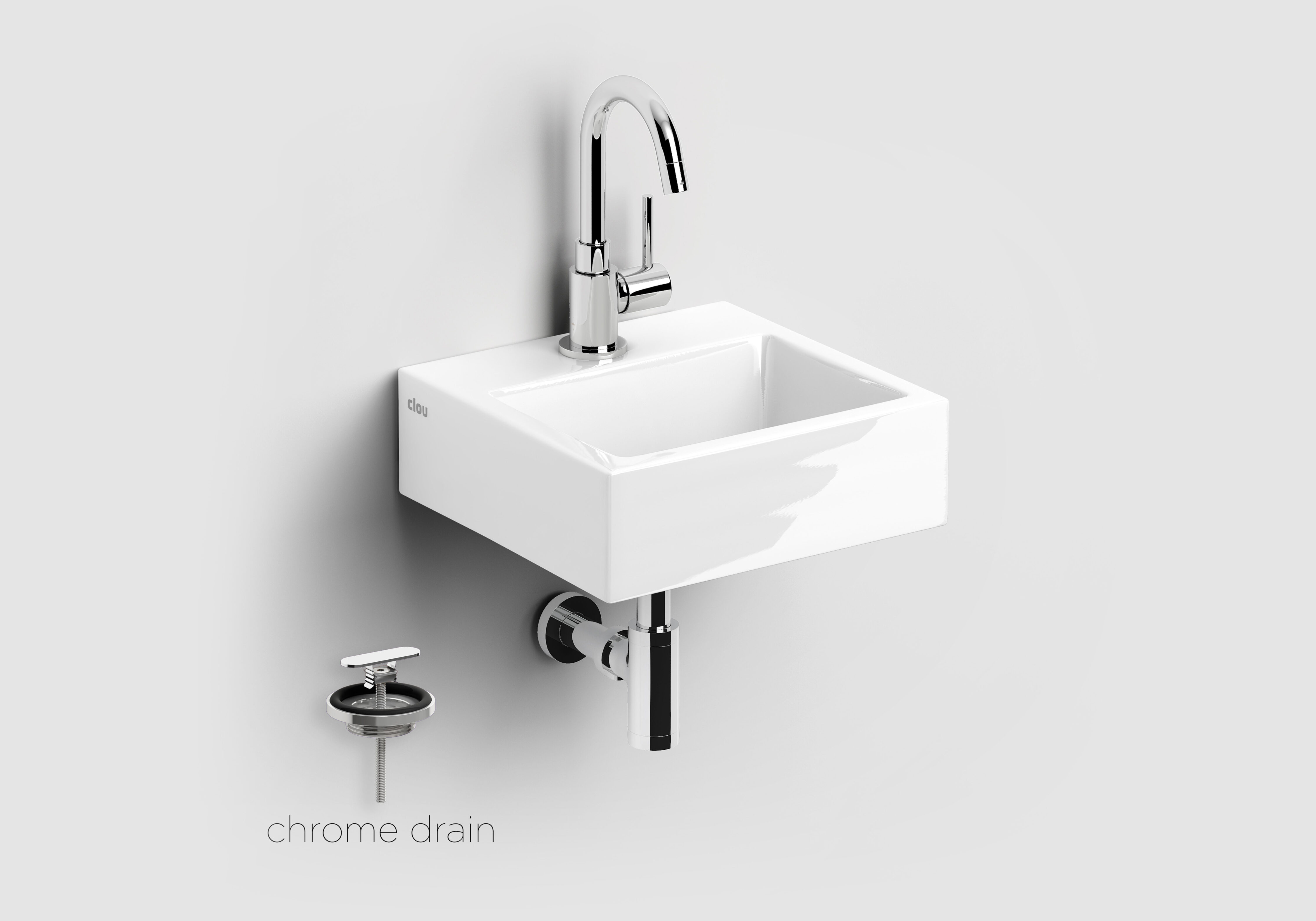 Clou Flush 1 keramische fontein wit glans met Freddo toiletkraan chroom