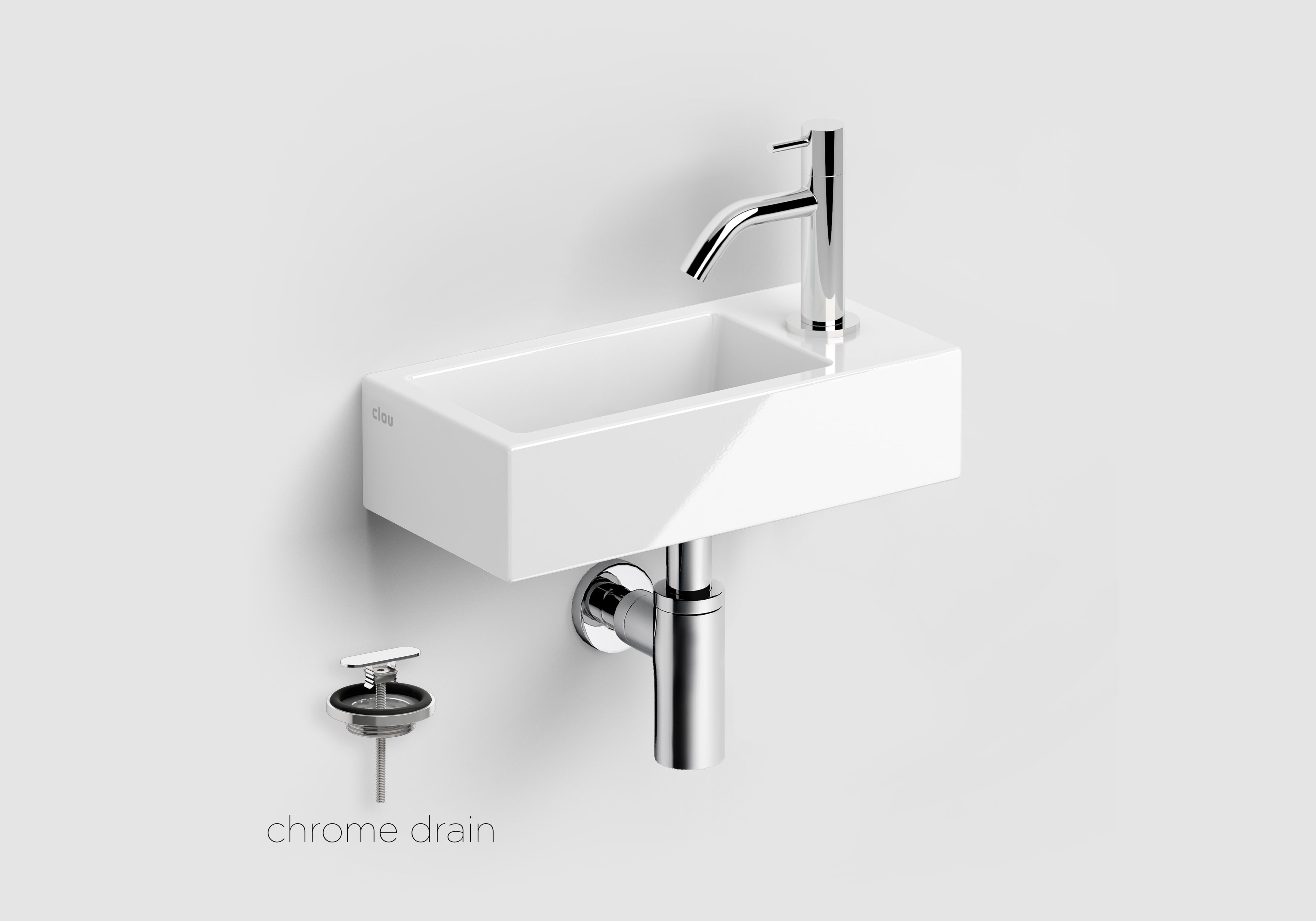 Clou Flush 3 keramische fontein wit glans met InBe 2 toiletkraan chroom