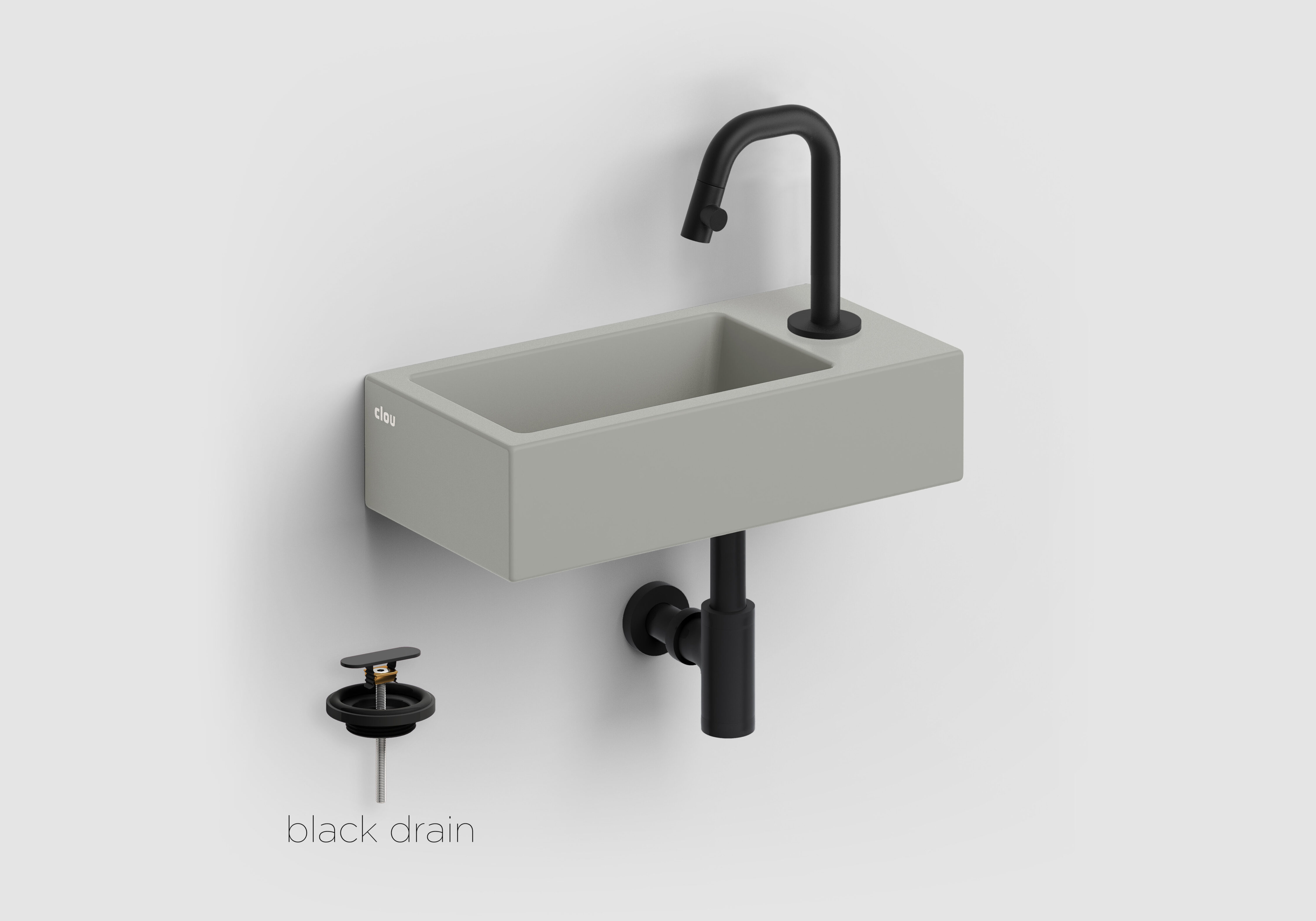 Clou Flush 3 keramische fontein grijs mat met Kaldur toiletkraan zwart mat