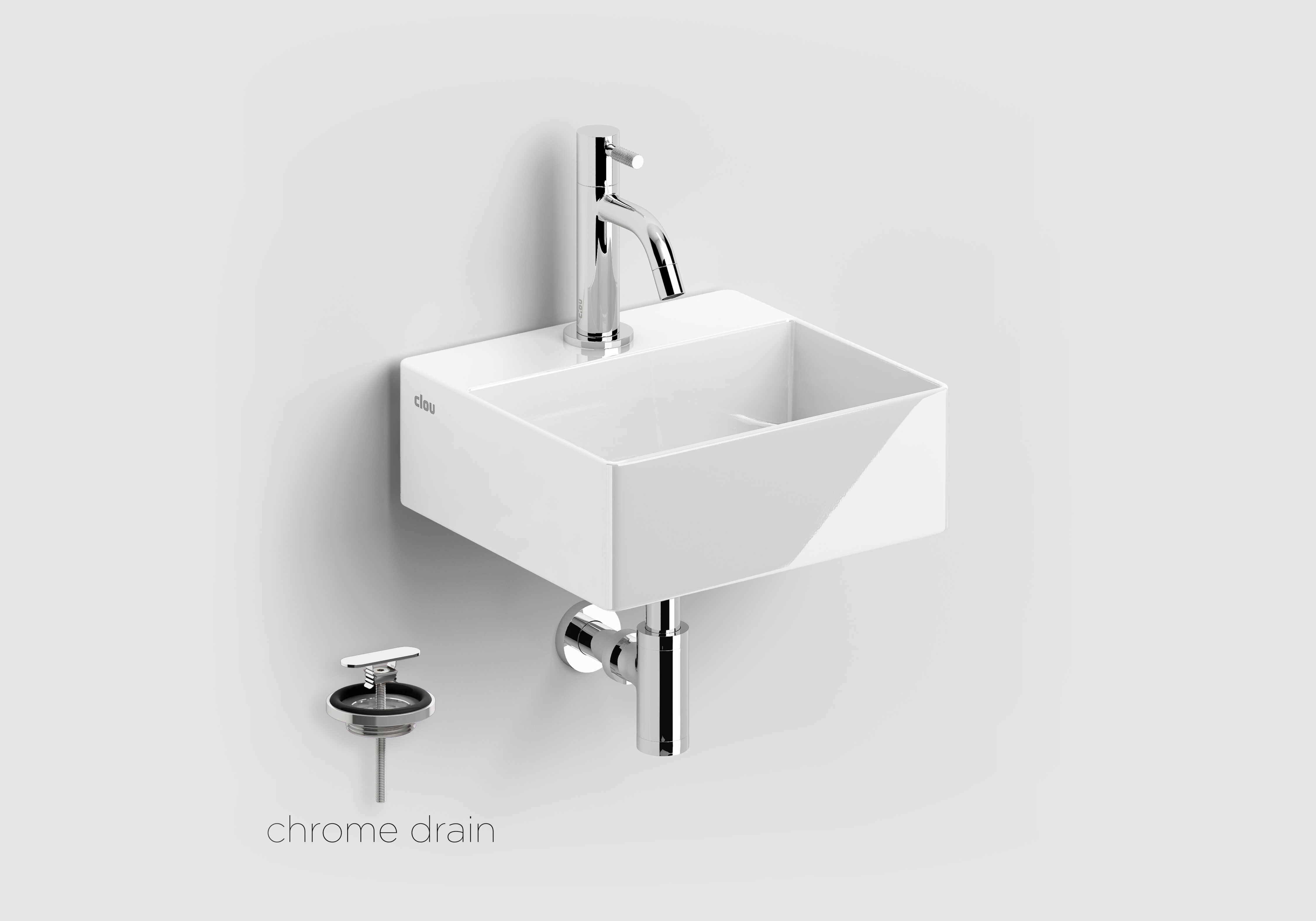 Clou New Flush 1 keramische fontein wit glans met Freddo toiletkraan chroom