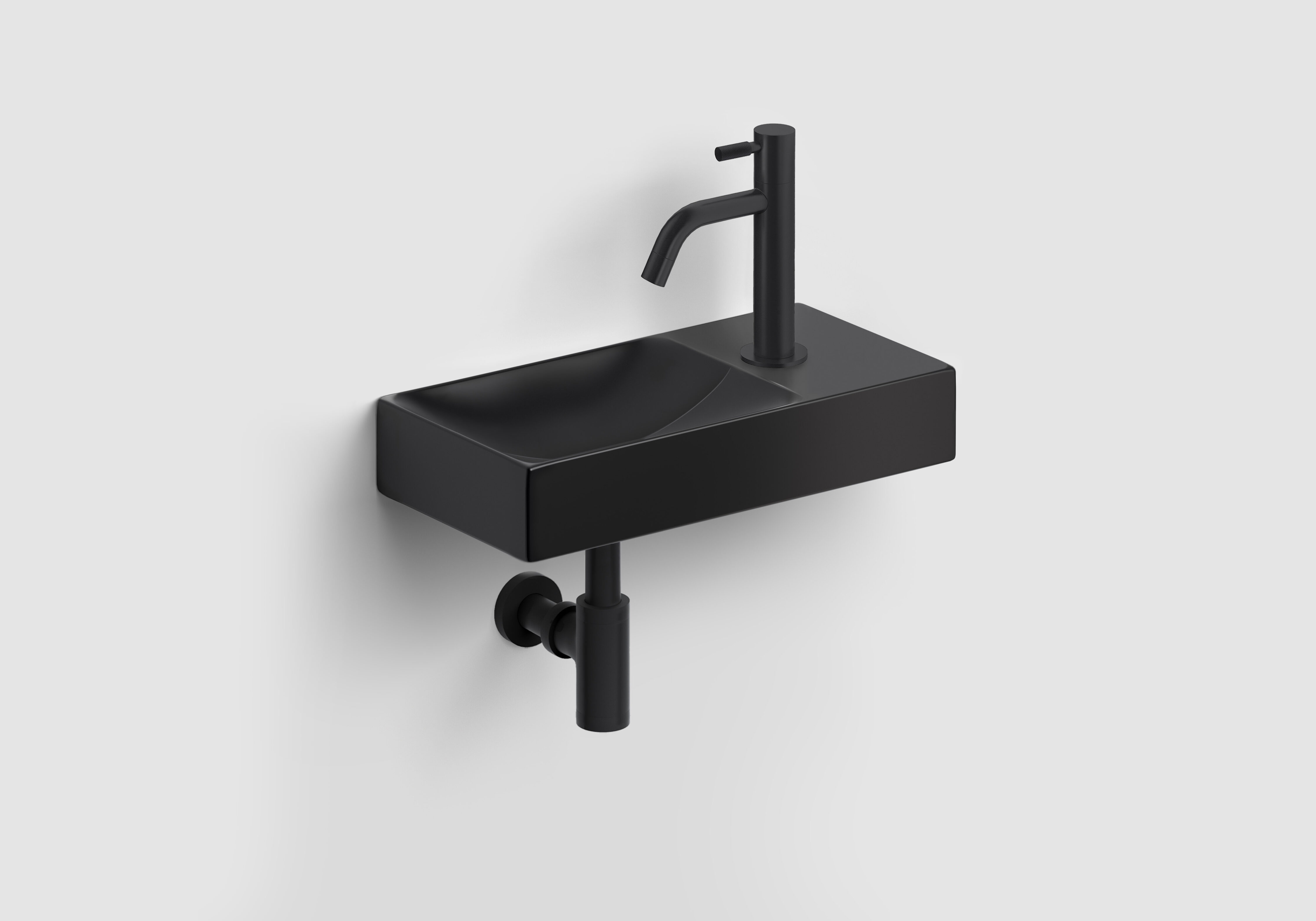 Clou Vale keramische fontein 38cm zwart mat met Freddo toiletkraan zwart mat