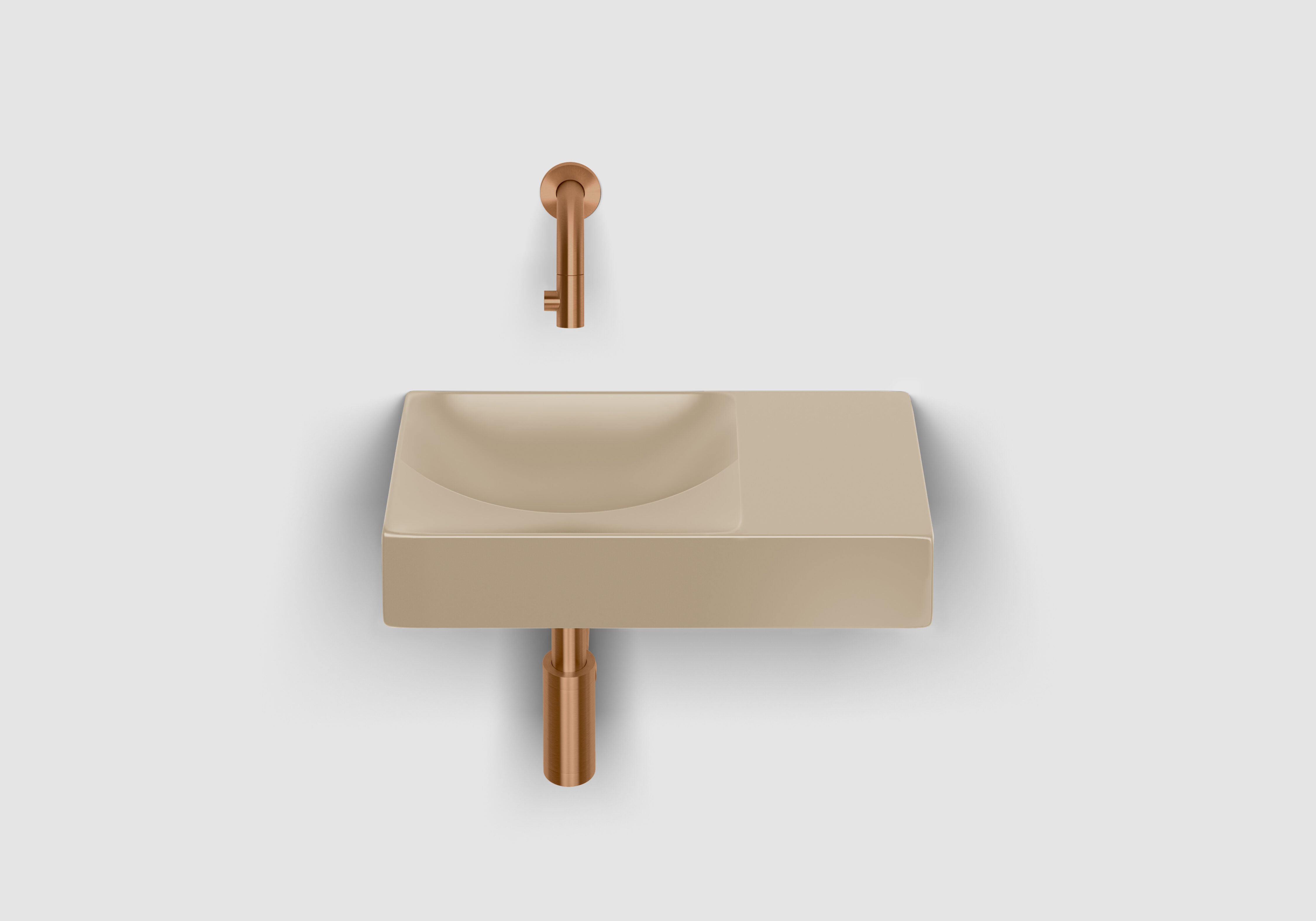 Clou Vale keramische fontein 38cm mosterd met Kaldur toiletkraan brons geborsteld PVD
