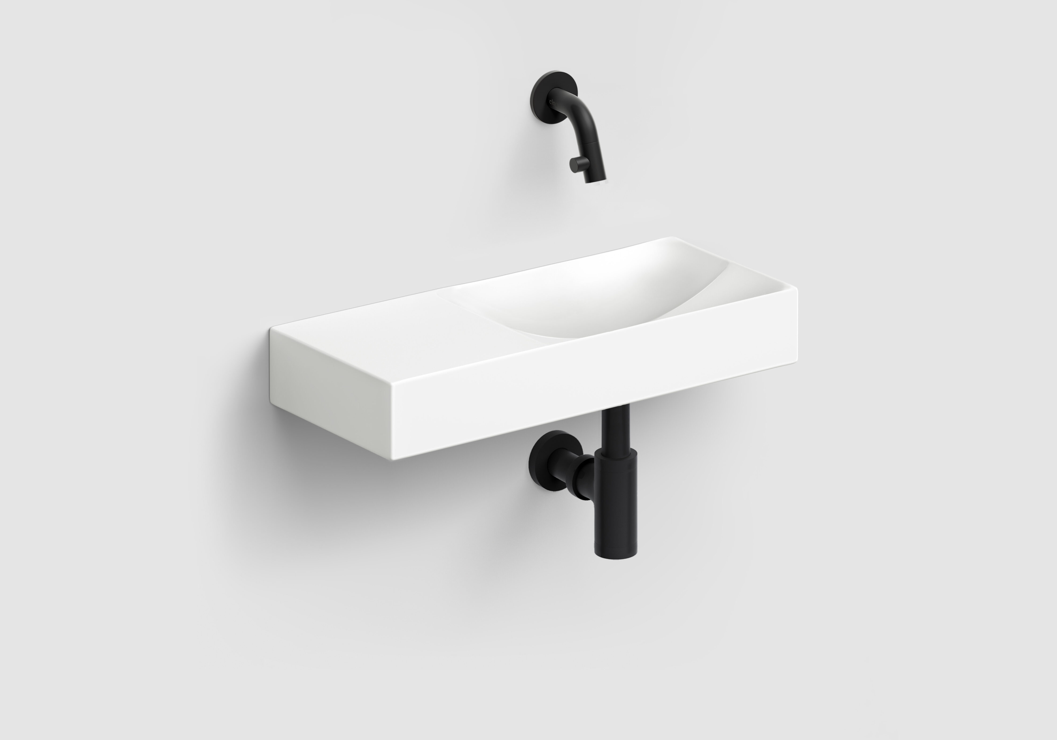 Clou Vale keramische fontein 45cm wit mat met Kaldur fonteinkraan zwart mat