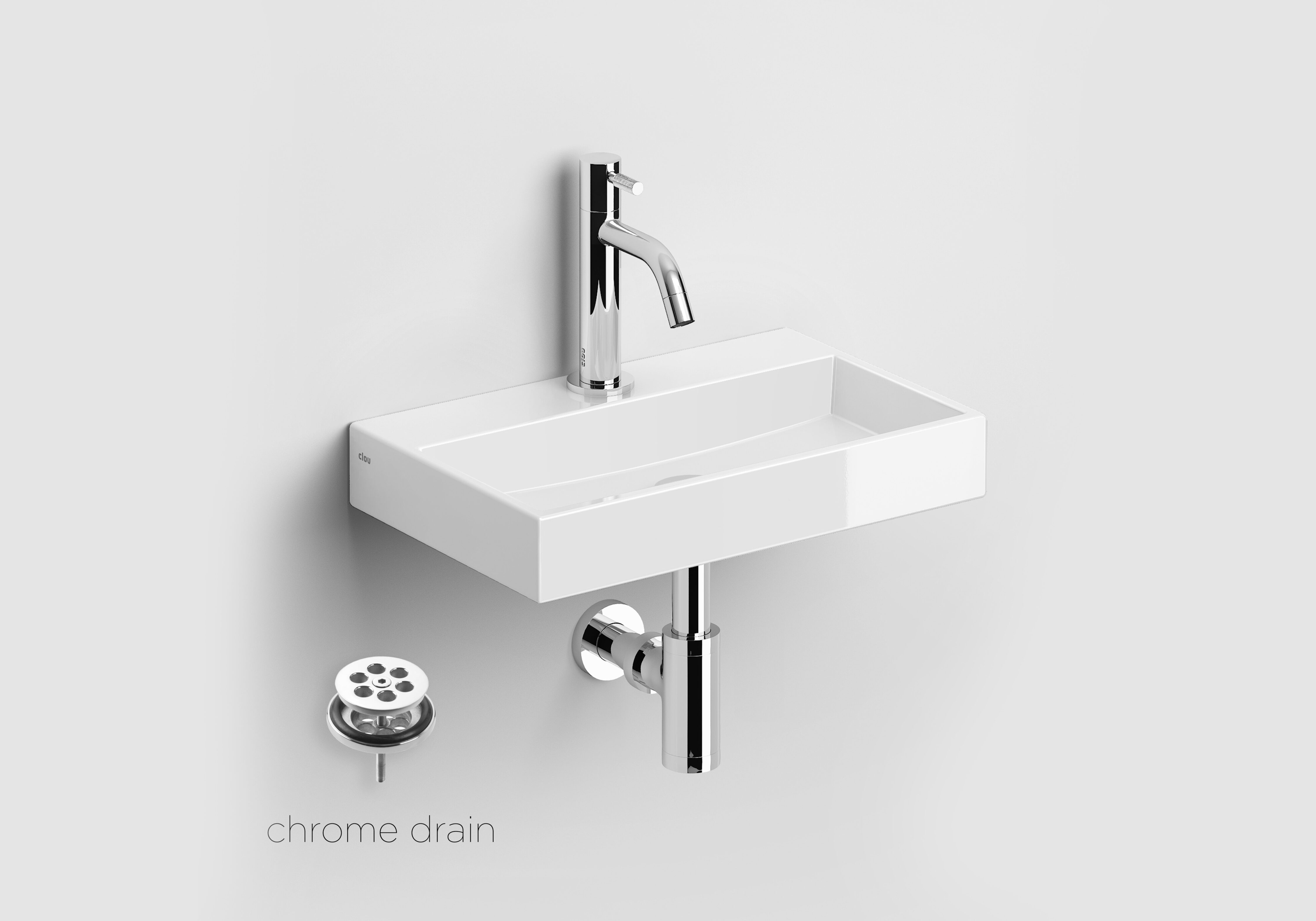 Clou Mini Wash Me keramische fontein 38cm wit glans met Freddo toiletkraan chroom