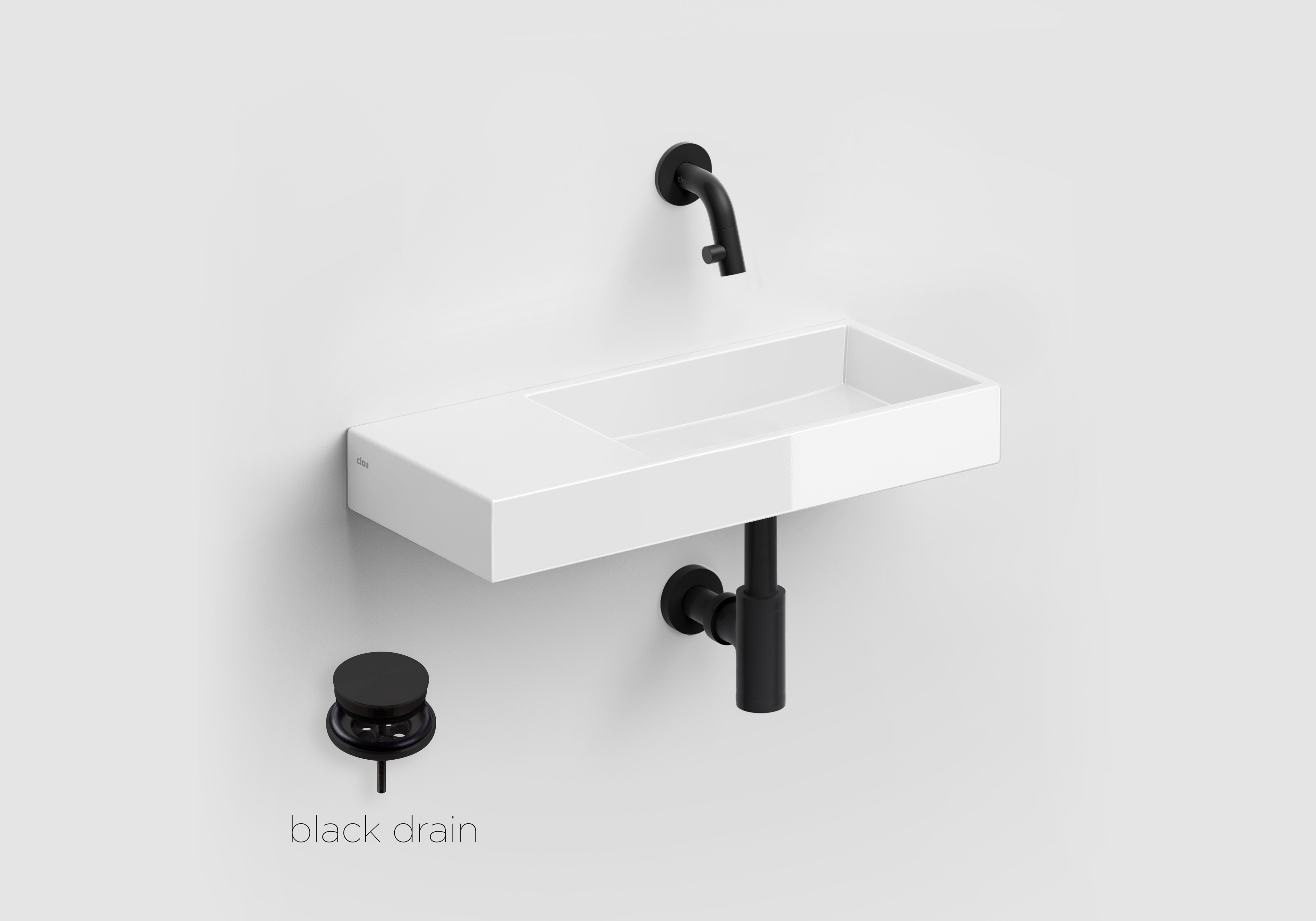 Clou Mini Wash Me keramische fontein 45cm wit glans met Kaldur toiletkraan zwart mat
