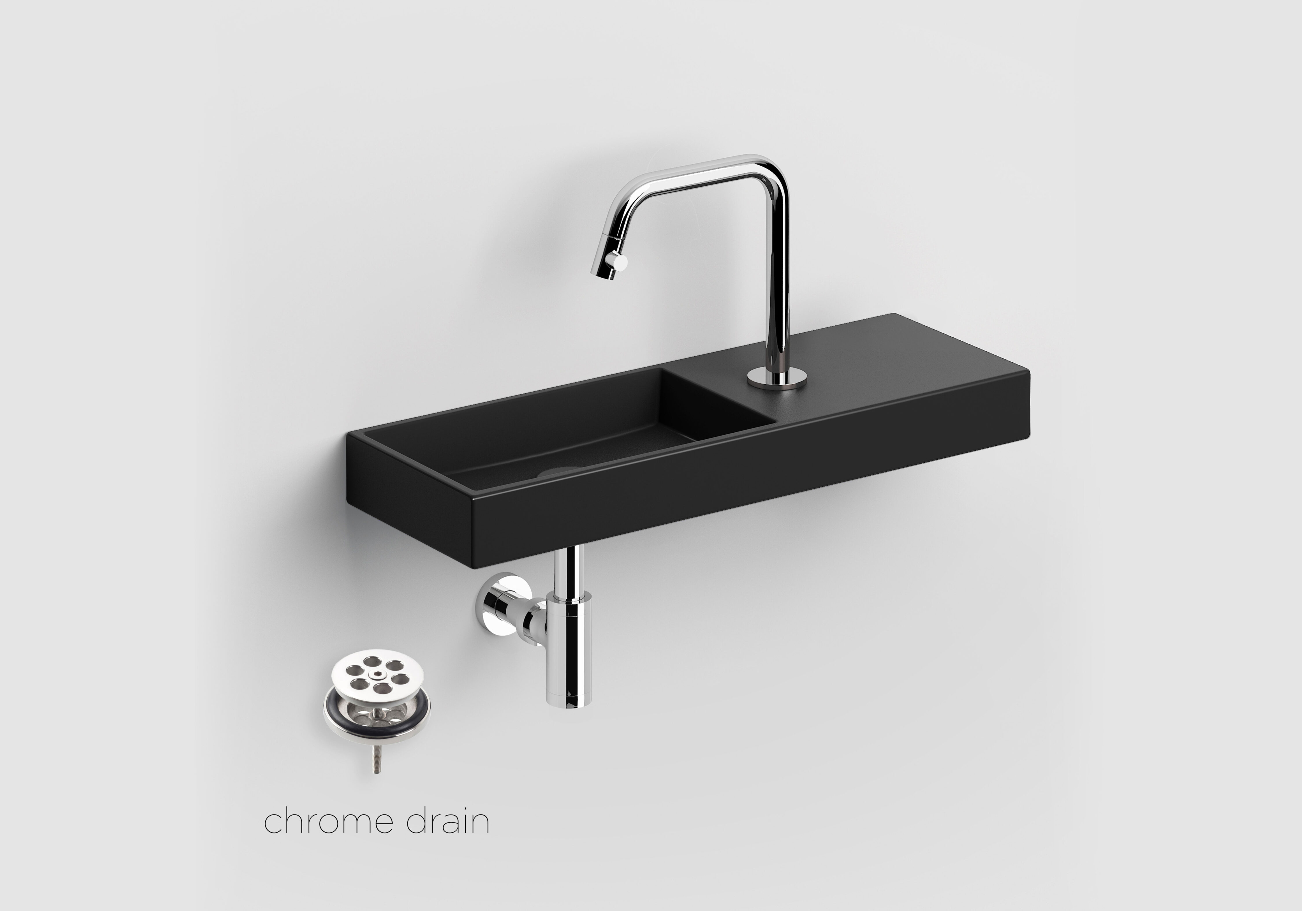 Clou Mini Wash Me keramische fontein 56cm zwart mat met Kaldur toiletkraan chroom
