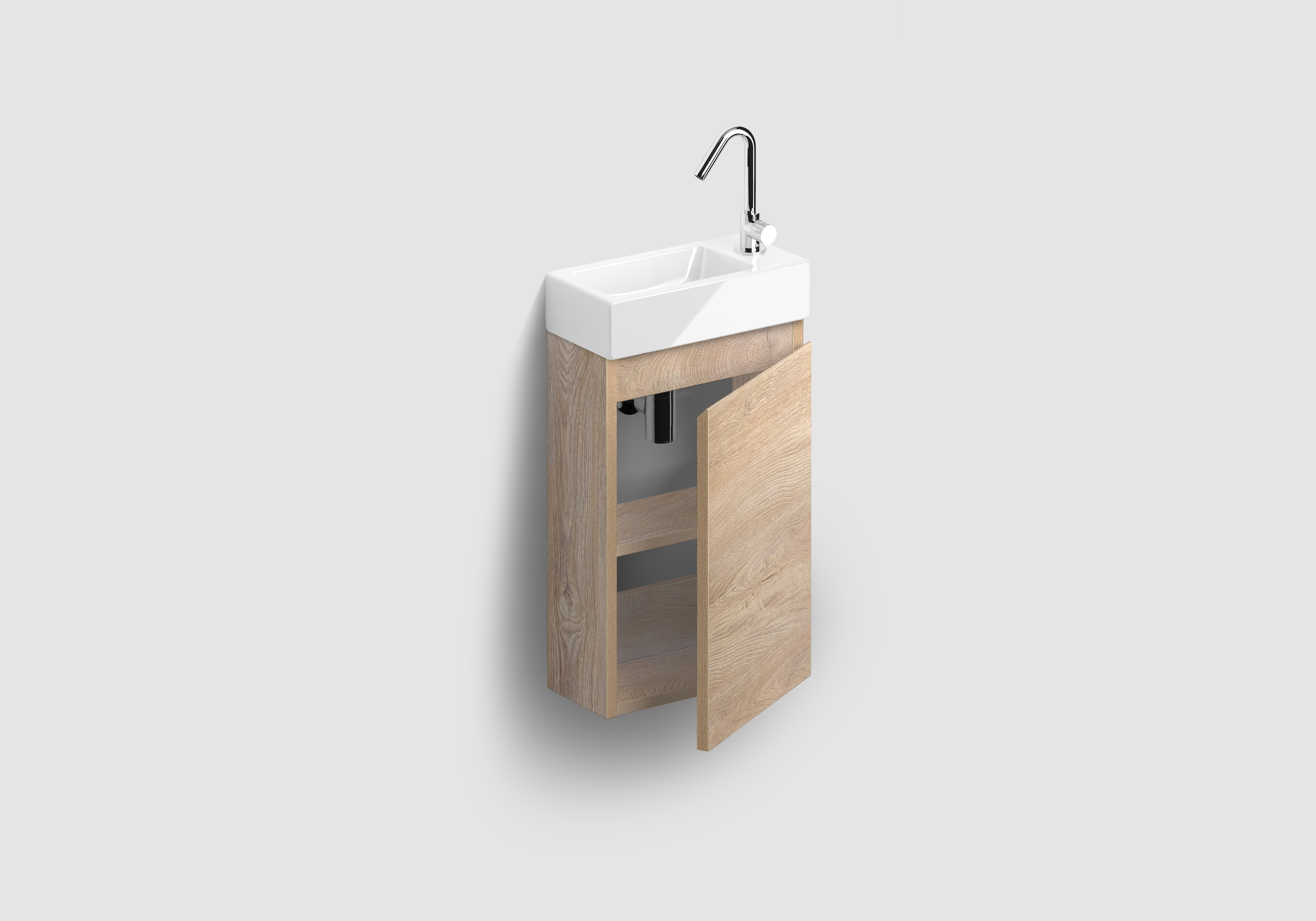 Clou InBe eiken toiletmeubel met keramische fontein wit glans en toiletkraan chroom