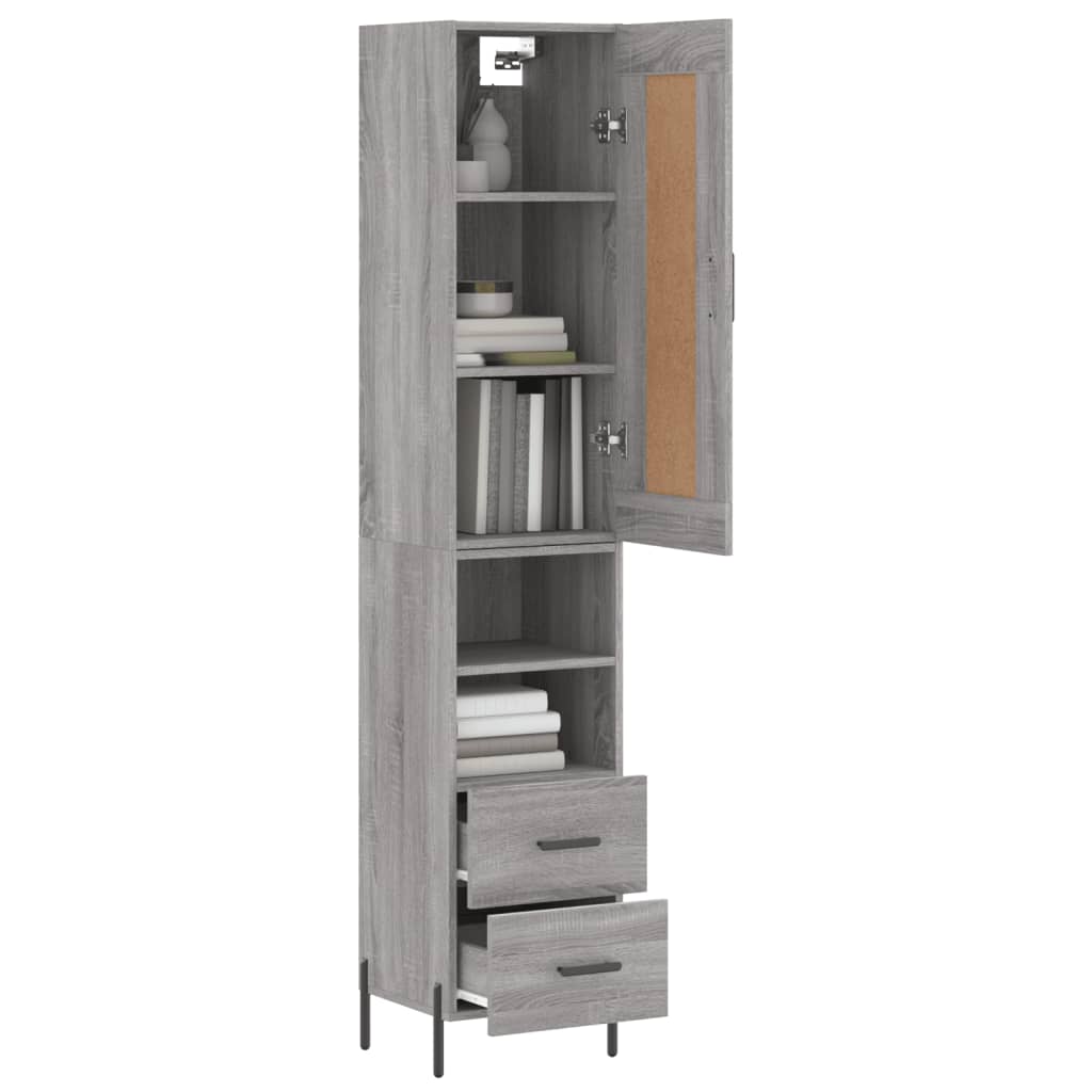 vidaXL Hoge kast 34,5x34x180 cm bewerkt hout grijs sonoma eikenkleurig
