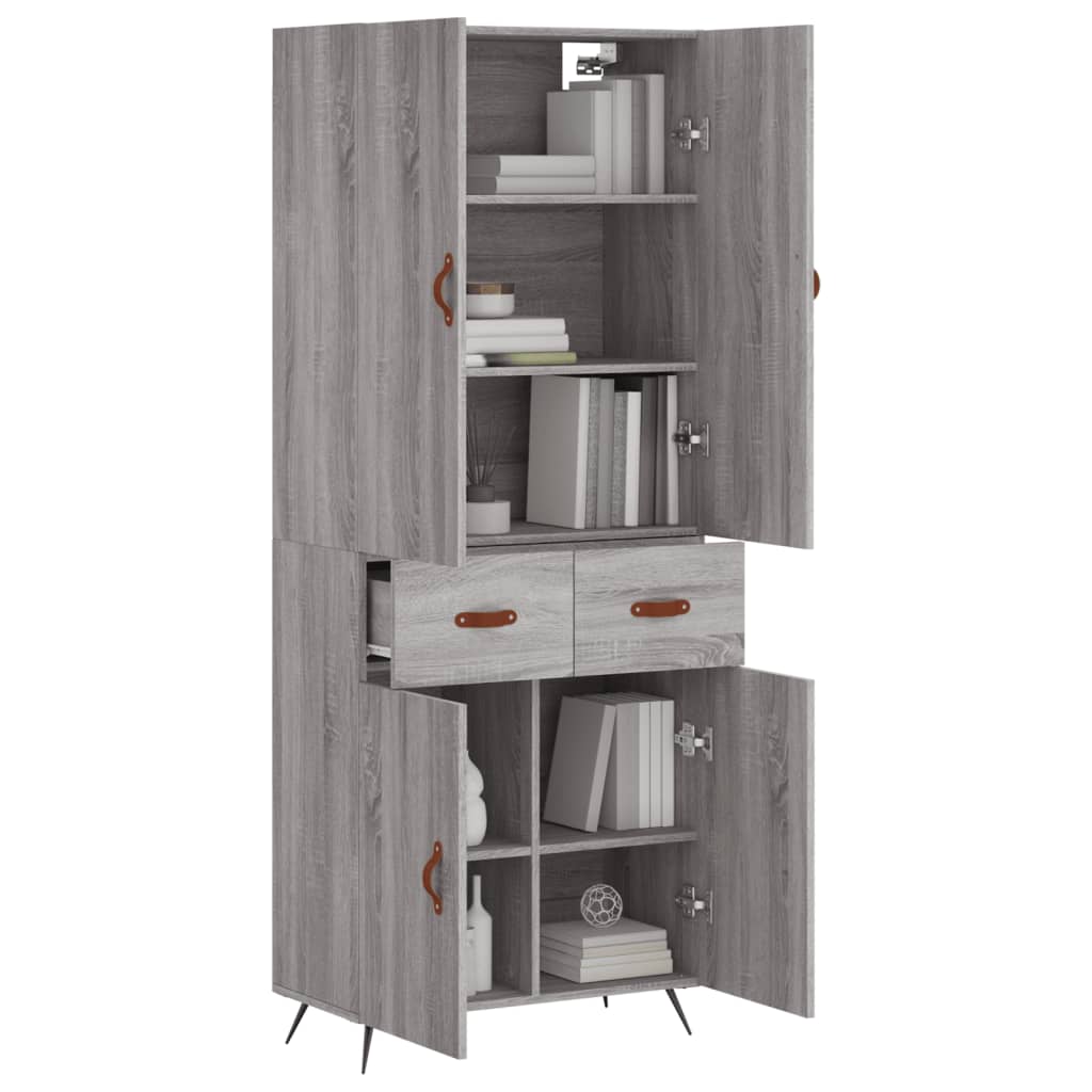 vidaXL Hoge kast 69,5x34x180 cm bewerkt hout grijs sonoma eikenkleurig
