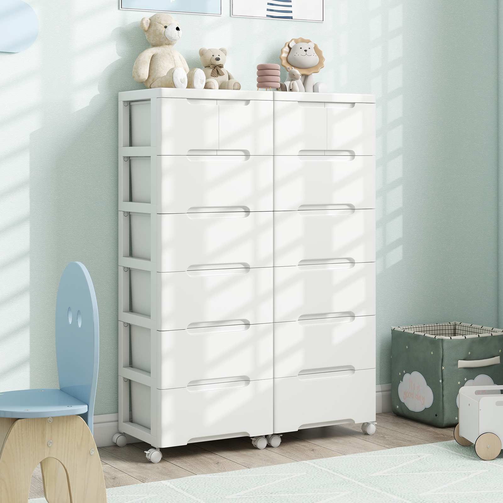 Costway Nis Kast Verticale Opbergkast Commode met 7 Lades Wit