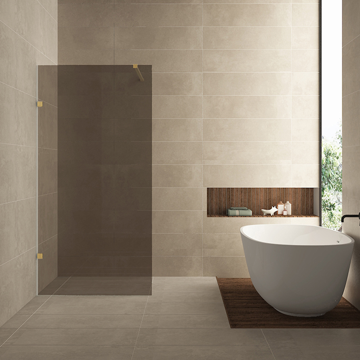 Wiesbaden Inloopdouche  Less 80x200 cm 8 mm Nano Vintage Brons Glas Geborsteld Messing