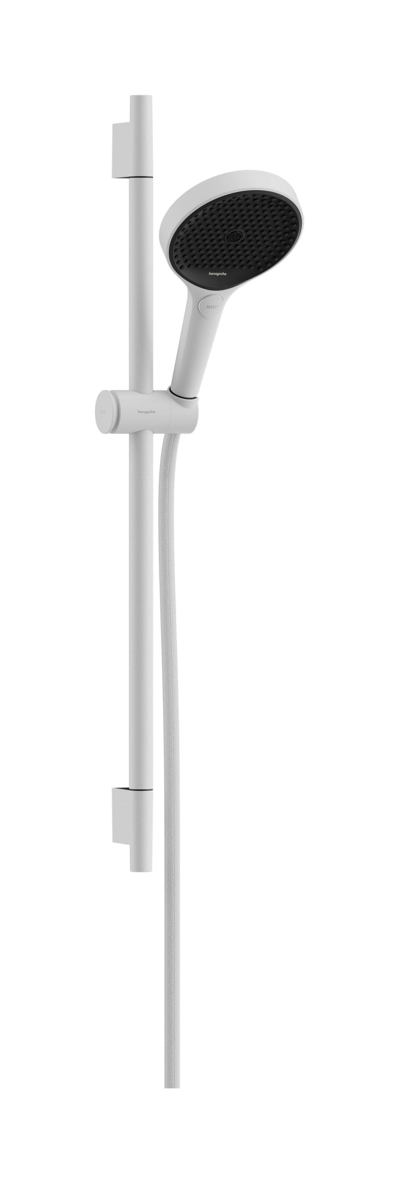 Hansgrohe Rainfinity doucheset 130 3jet EcoSmart met glijstang S Puro 65 cm, push-schuifstuk en Designflex textiel doucheslang 160 cm, mat wit