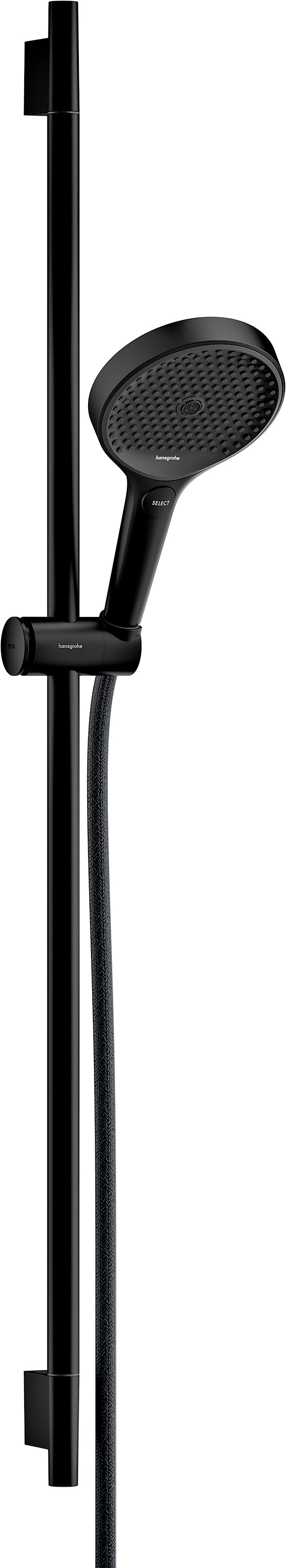 Hansgrohe Rainfinity doucheset 130 3jet EcoSmart met glijstang S Puro 90 cm, push-schuifstuk en Designflex textiel doucheslang 160 cm, mat zwart