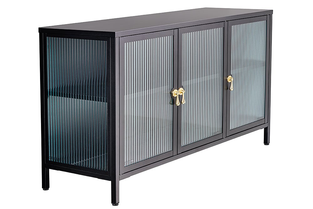 Invicta Interior Vitrinekast AMSTERDAM 105cm geribbeld glas zwart - 43534