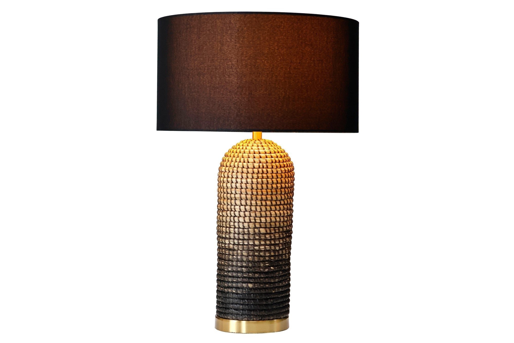 Invicta Interior Tafellamp ZEA 60cm gradient zeegras naturel bruin goud met lampenkap ruw linnen zwart - 46651