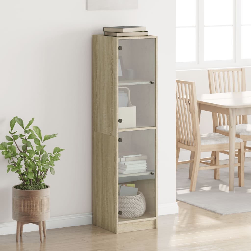 vidaXL Hoge kast met glazen deuren 35x37x142 cm sonoma eikenkleurig