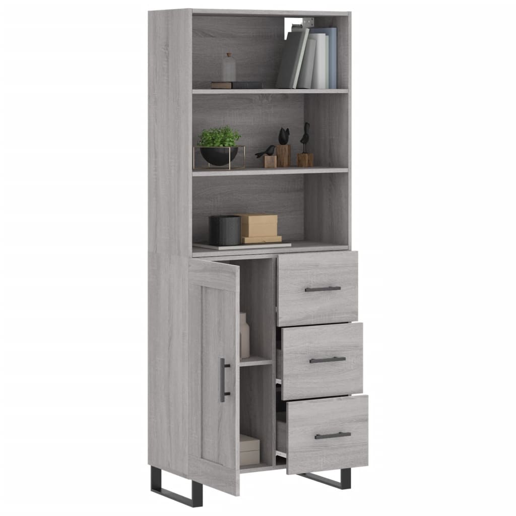 vidaXL Hoge kast 69,5x34x180 cm bewerkt hout grijs sonoma eikenkleurig