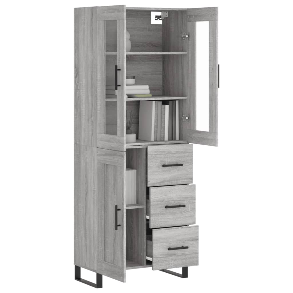 vidaXL Hoge kast 69,5x34x180 cm bewerkt hout grijs sonoma eikenkleurig