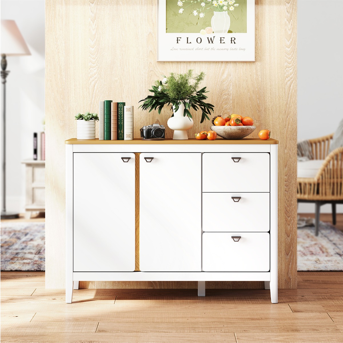 Costway Keuken Kast met 2 Deuren & 3 Lades Houten Sideboard Buffetkast 106 x 40 x 80 cm