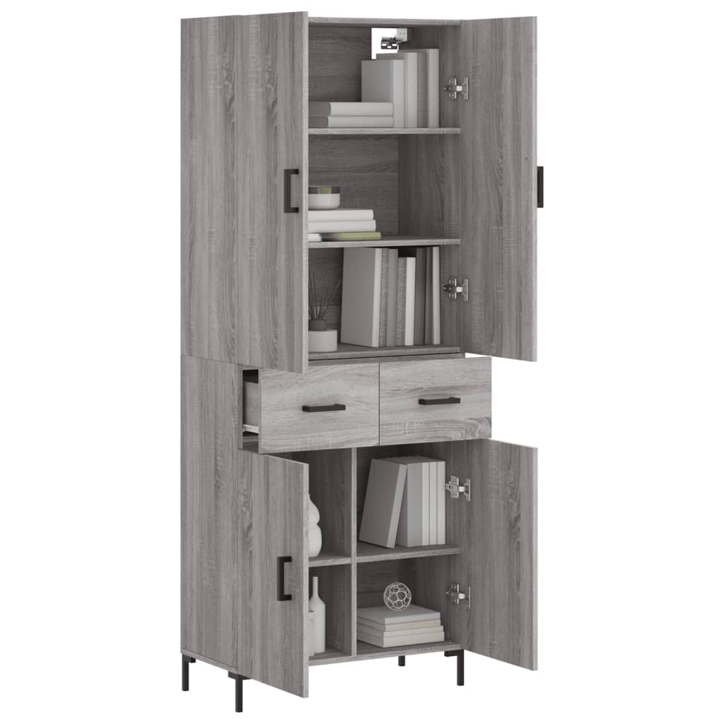 vidaXL Hoge kast 69,5x34x180 cm bewerkt hout grijs sonoma eikenkleurig
