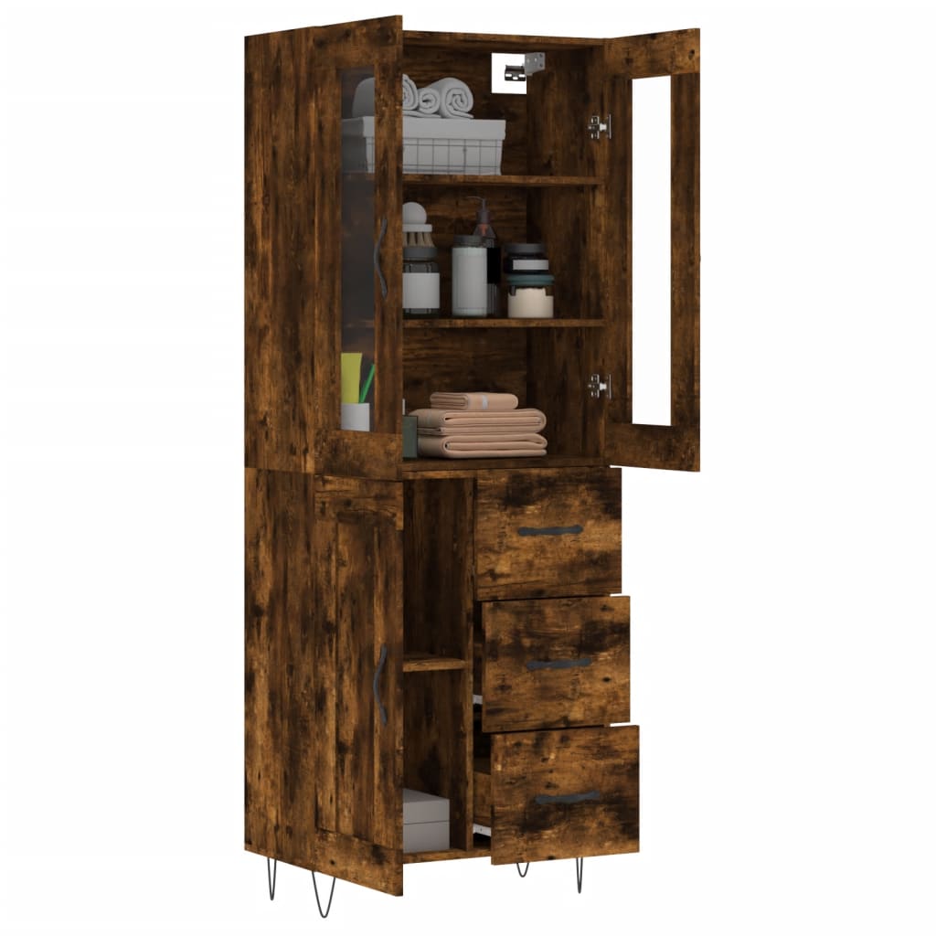 vidaXL Hoge kast 69,5x34x180 cm bewerkt hout gerookt eikenkleurig