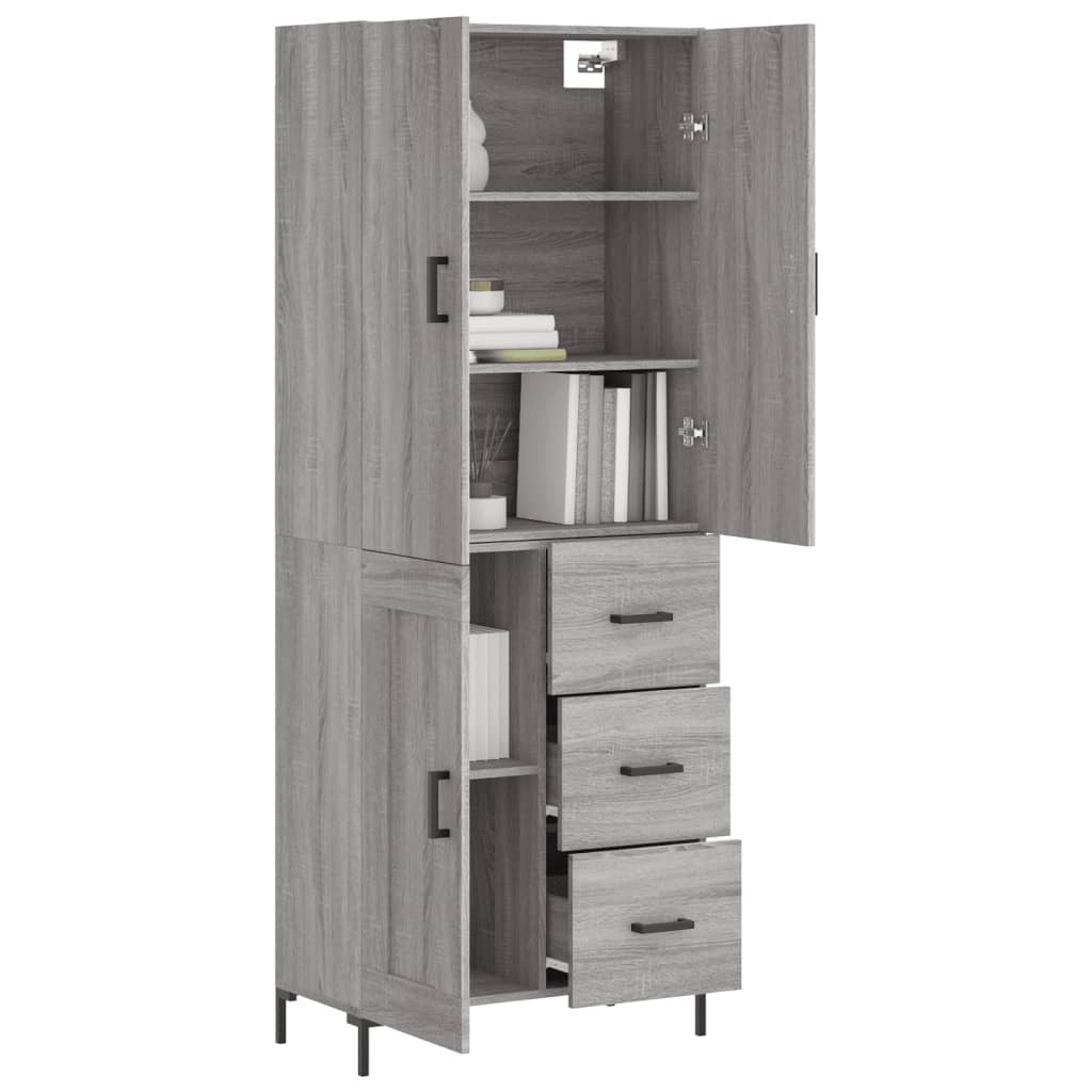 vidaXL Hoge kast 69,5x34x180 cm bewerkt hout grijs sonoma eikenkleurig