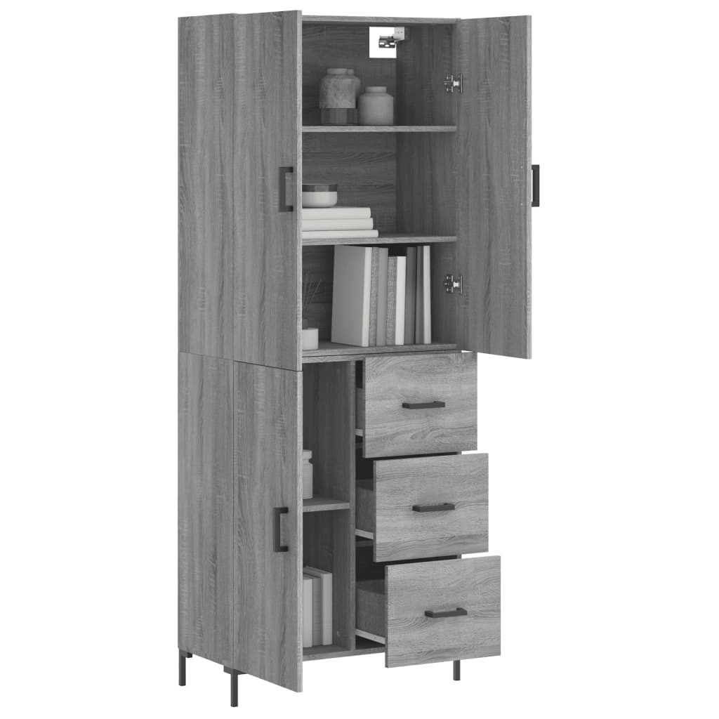 vidaXL Hoge kast 69,5x34x180 cm bewerkt hout grijs sonoma eikenkleurig
