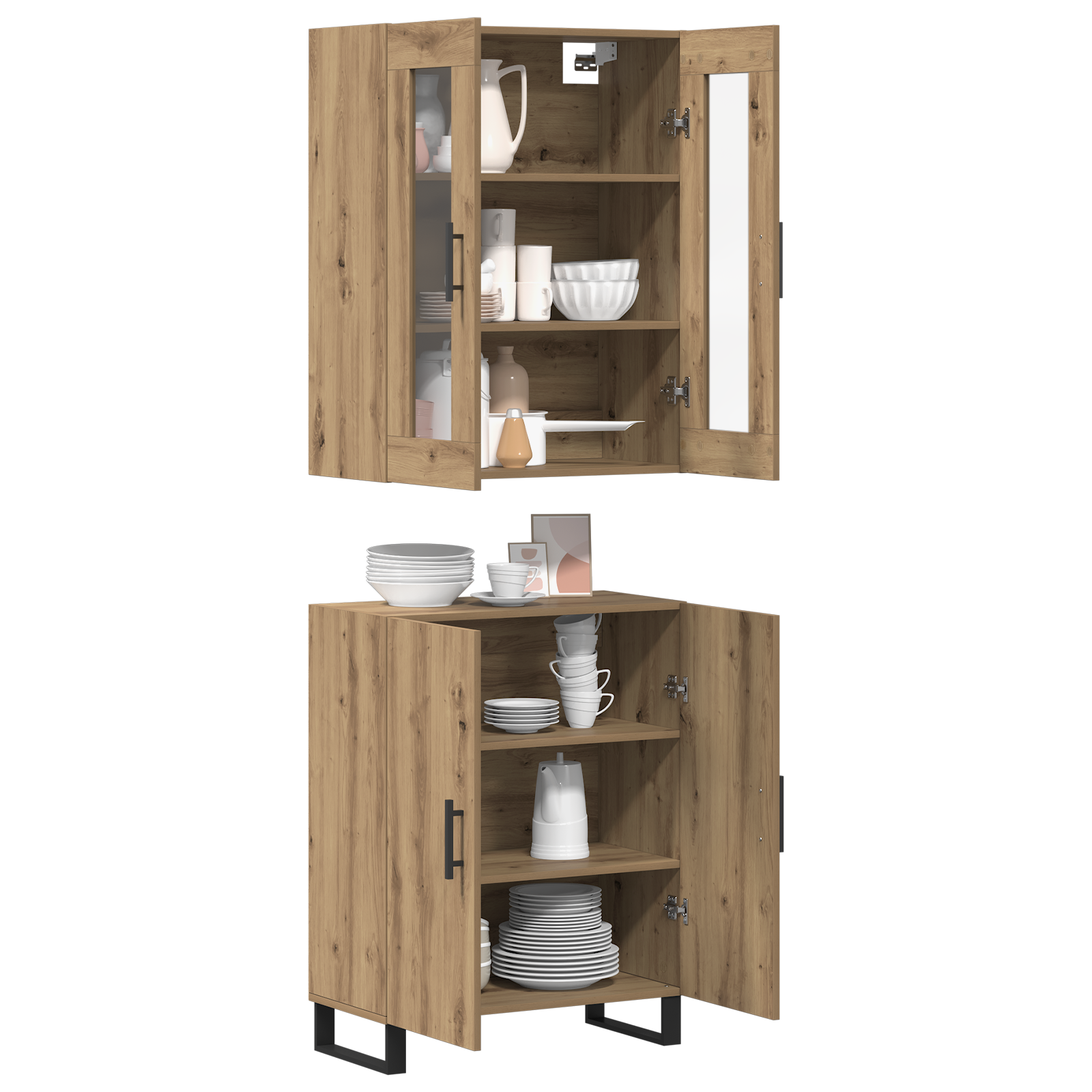 vidaXL Highboard artisanaal eikenkleurig Twee-delige set Bewerkt hout