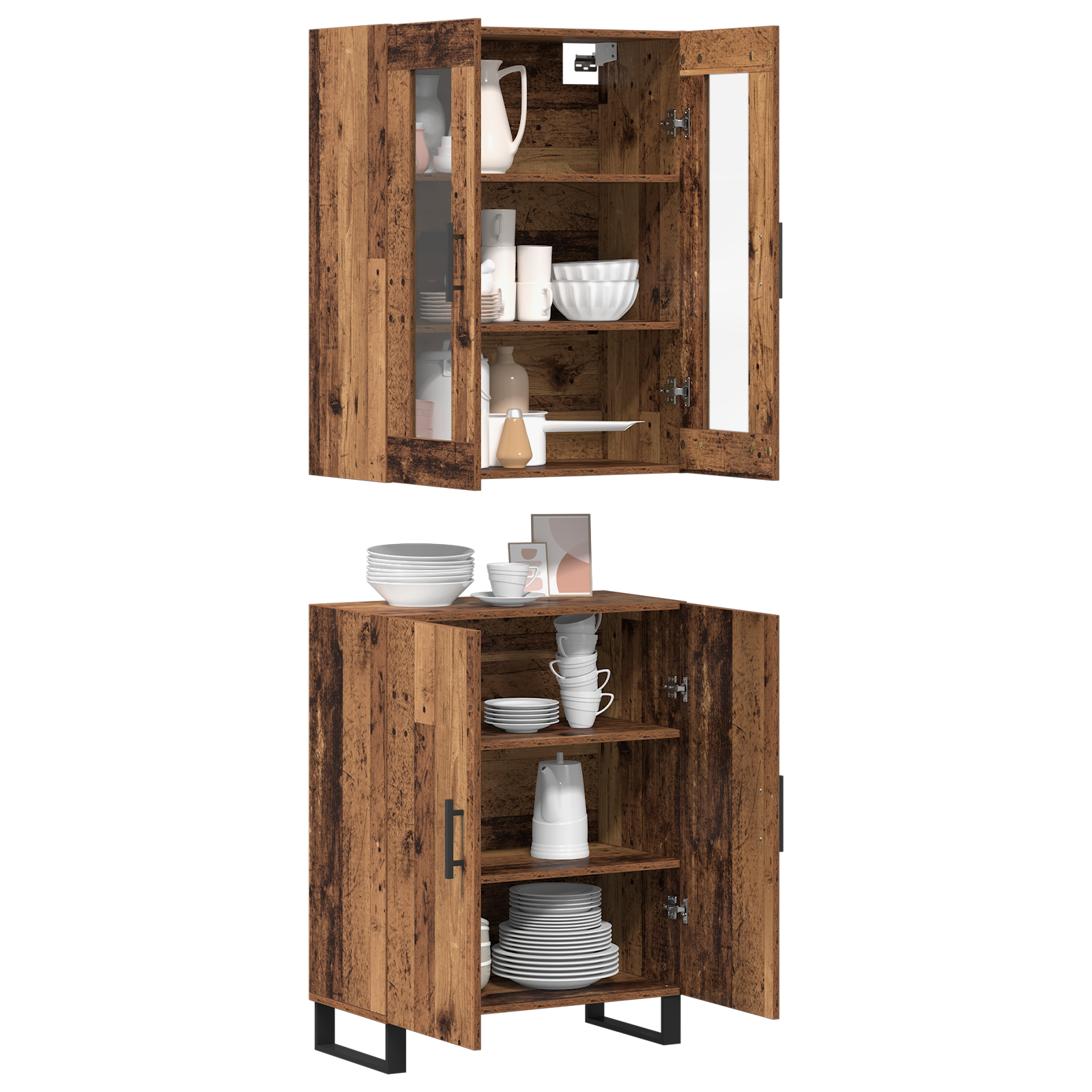 vidaXL Highboard met plank Wandgemonteerd met opslag met de deur Oud hout Medium Bewerkt hout