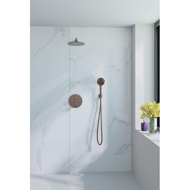 Fortifura Calvi Inbouw Regendoucheset - rond - thermostatisch - wandarm - 25cm hoofddouche - ronde handdouche - Geborsteld koper PVD (Koper) SW970038/SW970041/SW970043/SW970045/SW970047/SW970