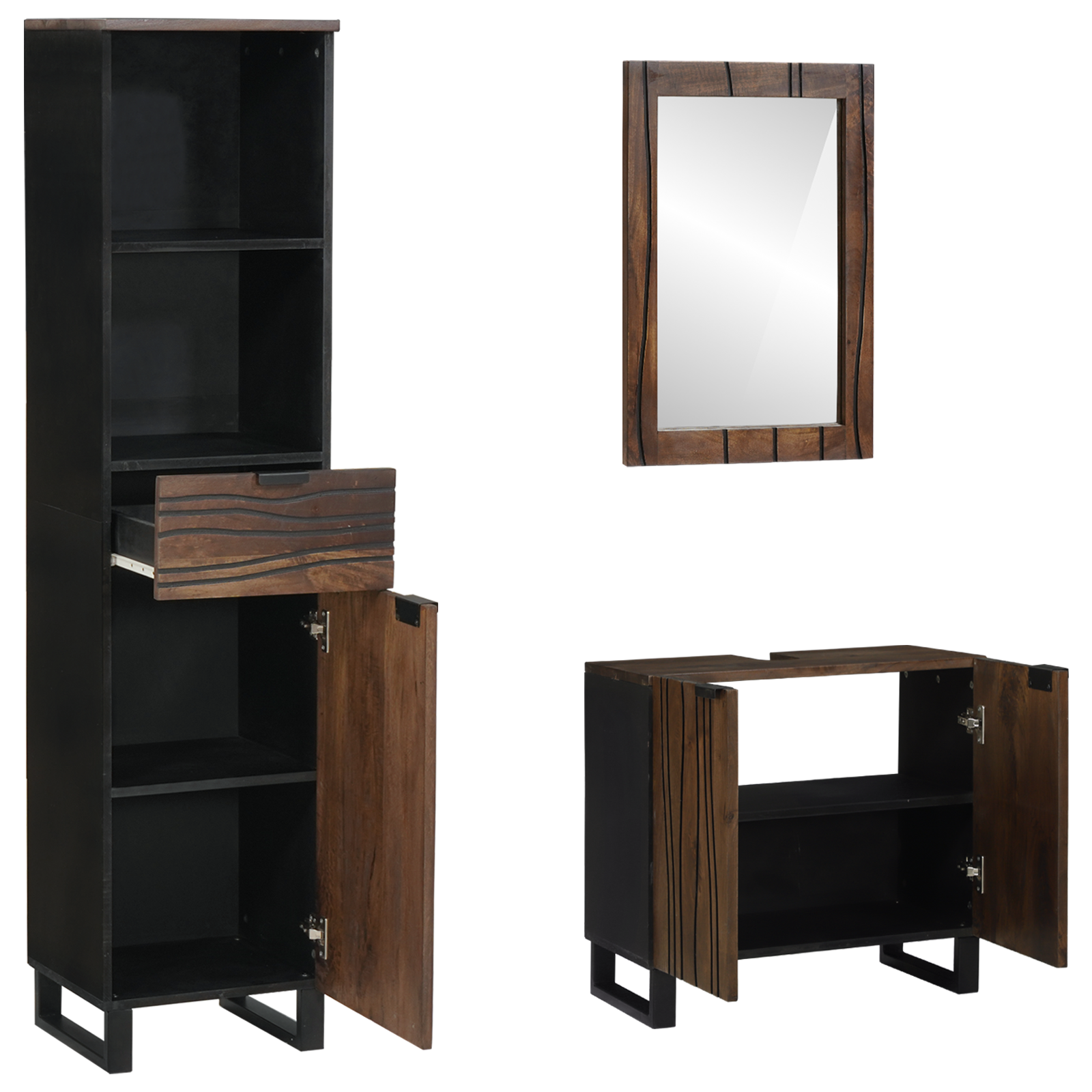 vidaXL Badkamermeubelset met lade met plank 3 pcs Walnut bruin 38 x 33 x 160 cm