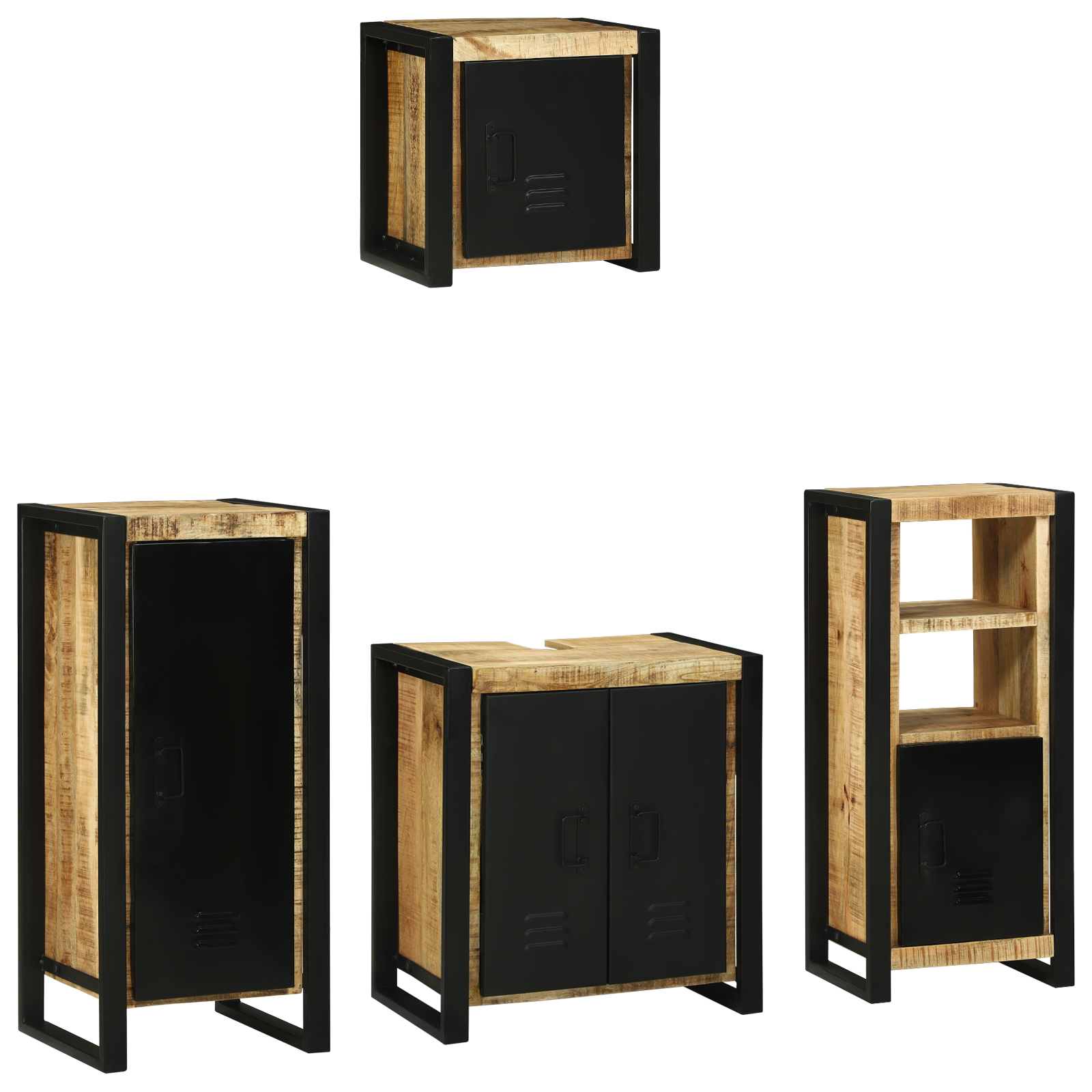 vidaXL Badkamermeubelset met plank met opslag met de deur 4 pcs Bruin Massief Mango Hout
