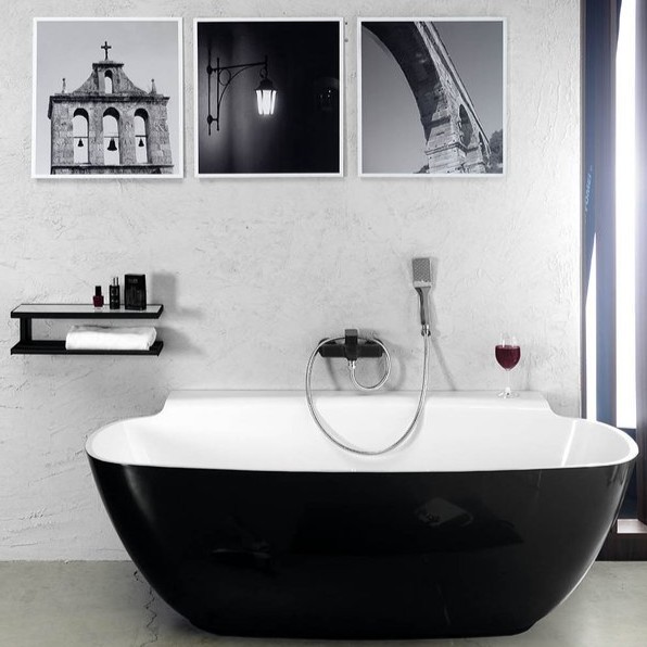 Polysan Nigra halfvrijstaand bad zwart wit mineraalmarmer 160x80cm