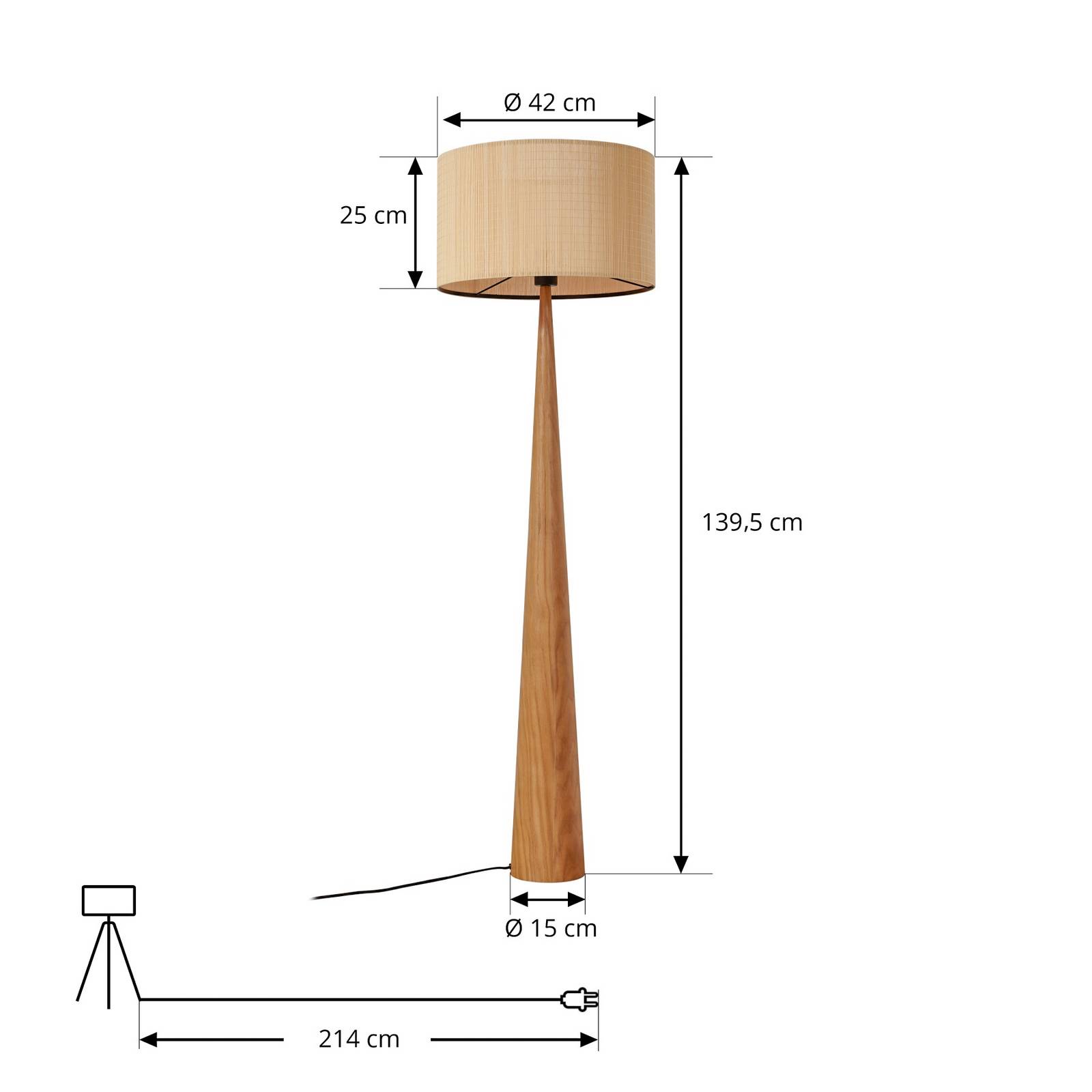 LUCANDE vloerlamp Fabrena, naturelkleurig, bamboe, hoogte 138 cm