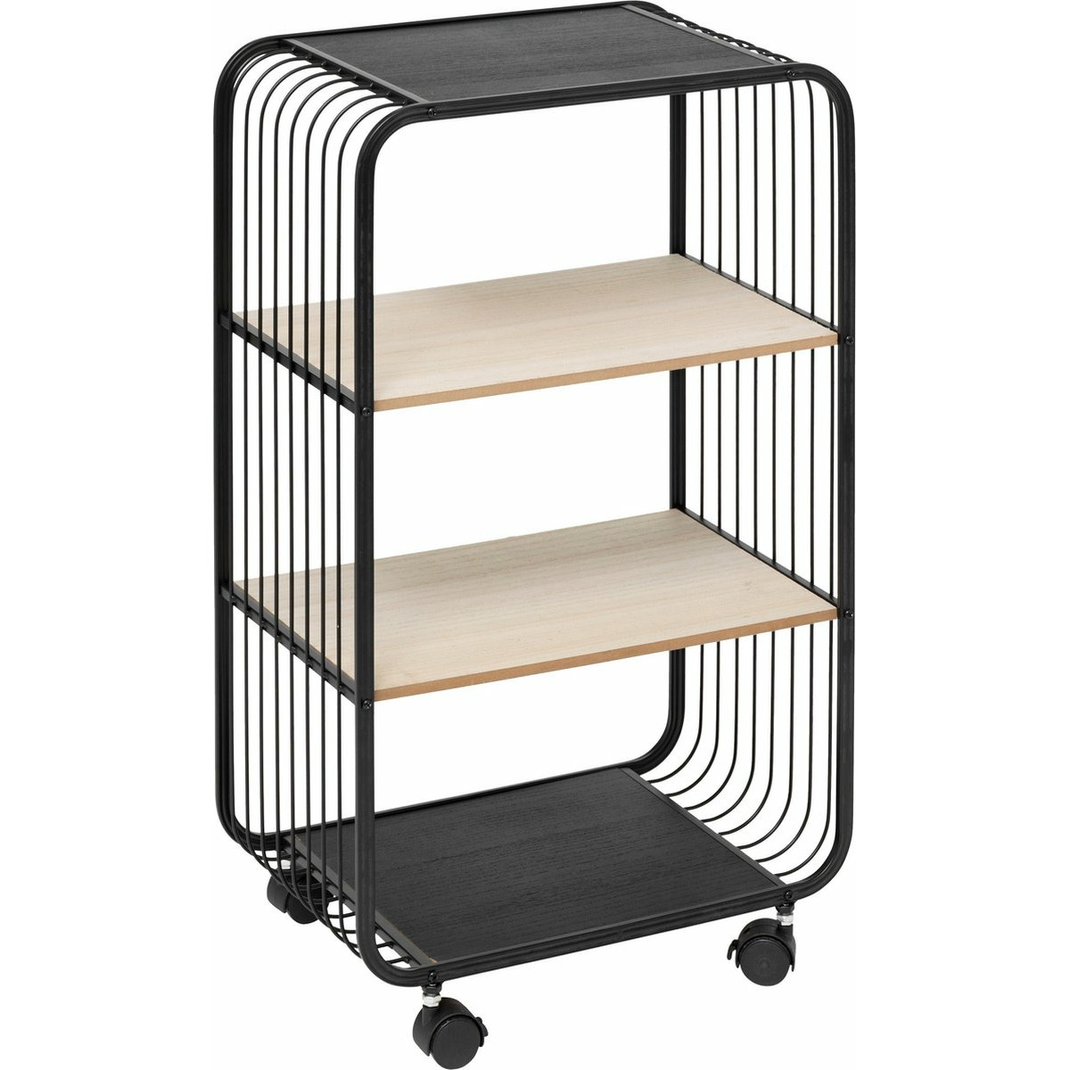 5five Opbergrekje 3 laags met planken - metaal/hout - 43 x 28 x 74 cm - op wielen - trolley - kastje -