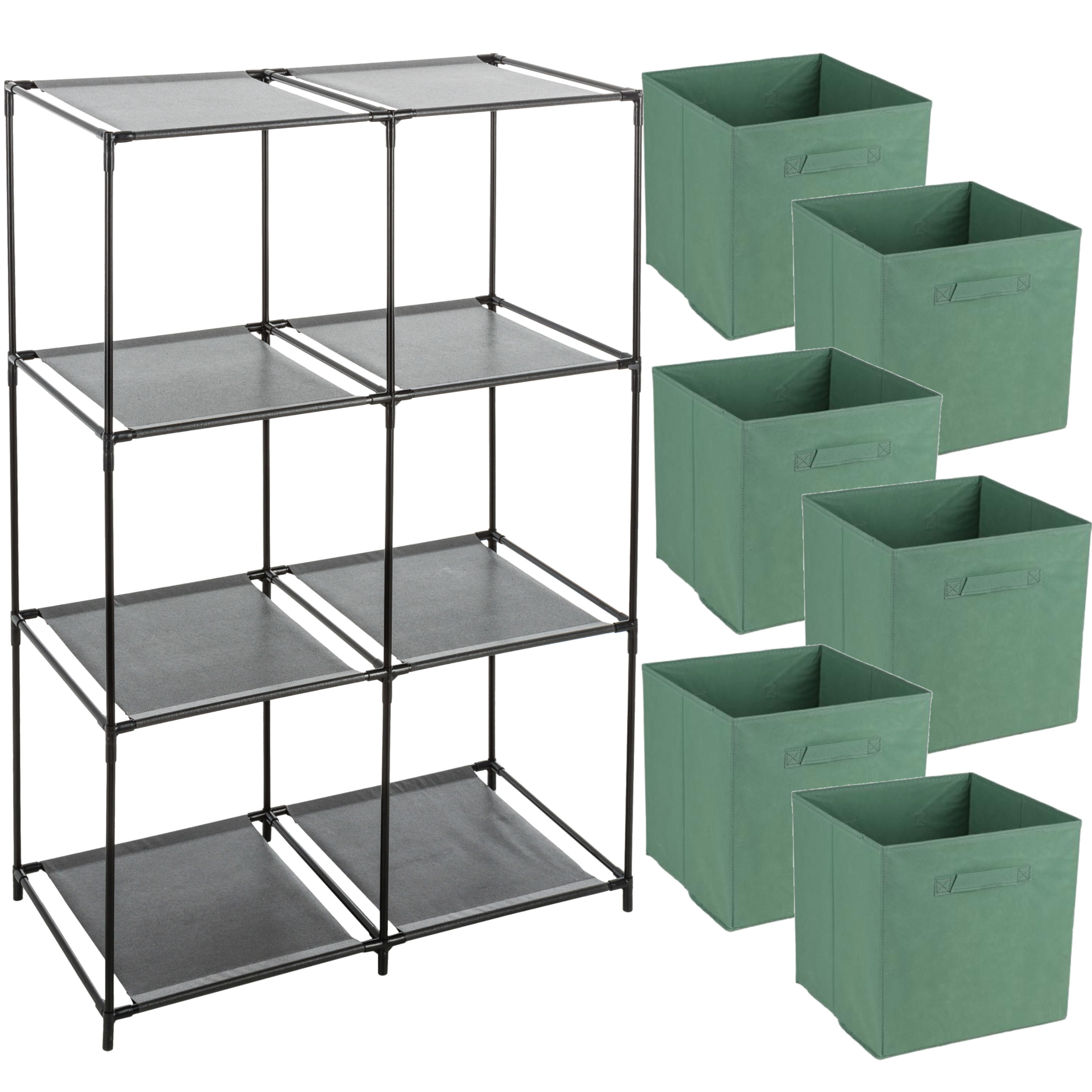 Merkloos Opbergrek 3-laags - metaal - kunststof - zwart - 68 x cm - incl. 6 opbergmanden groen -