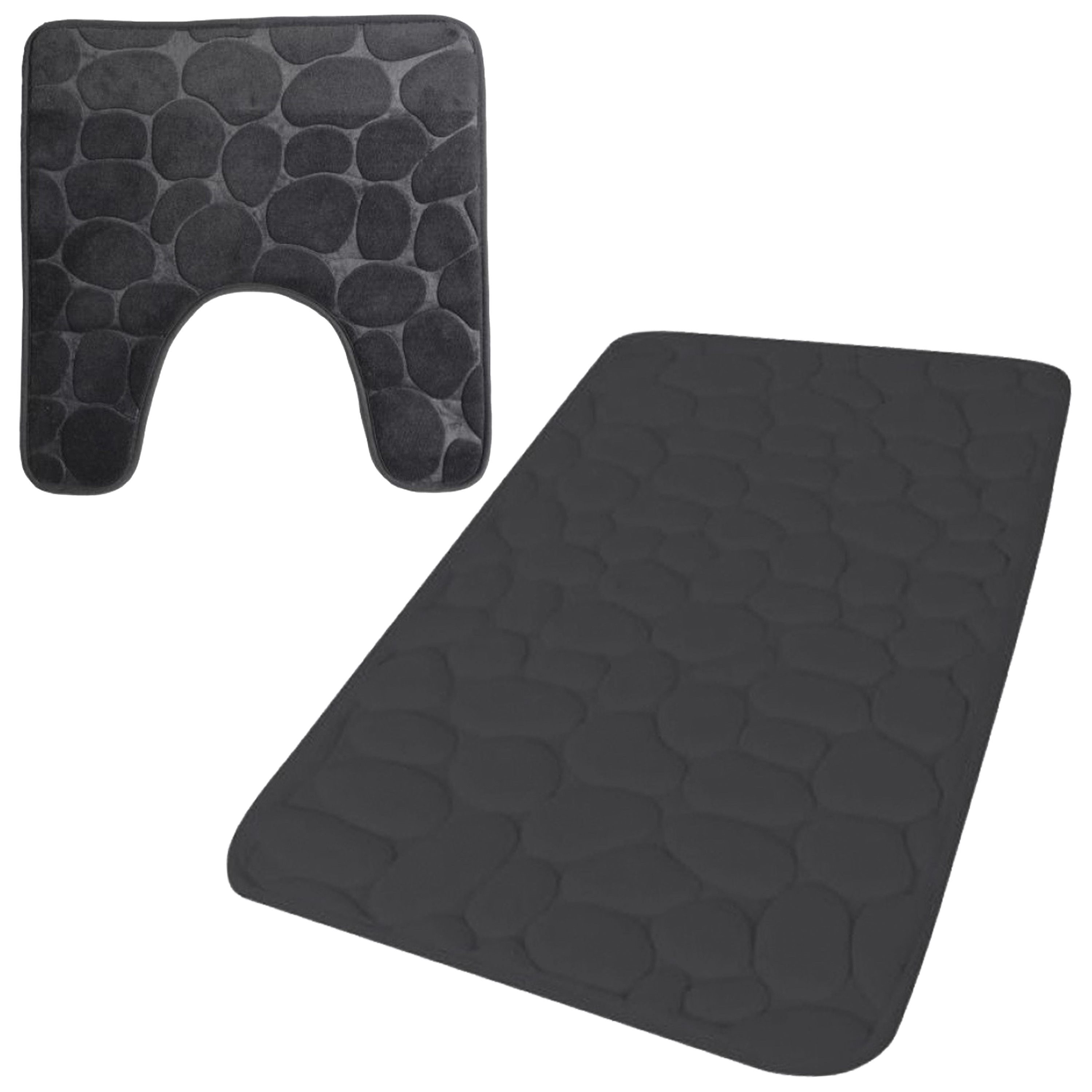 Urban Living badkamer droogloop matjes - set 2x stuks - memory foam - antraciet -