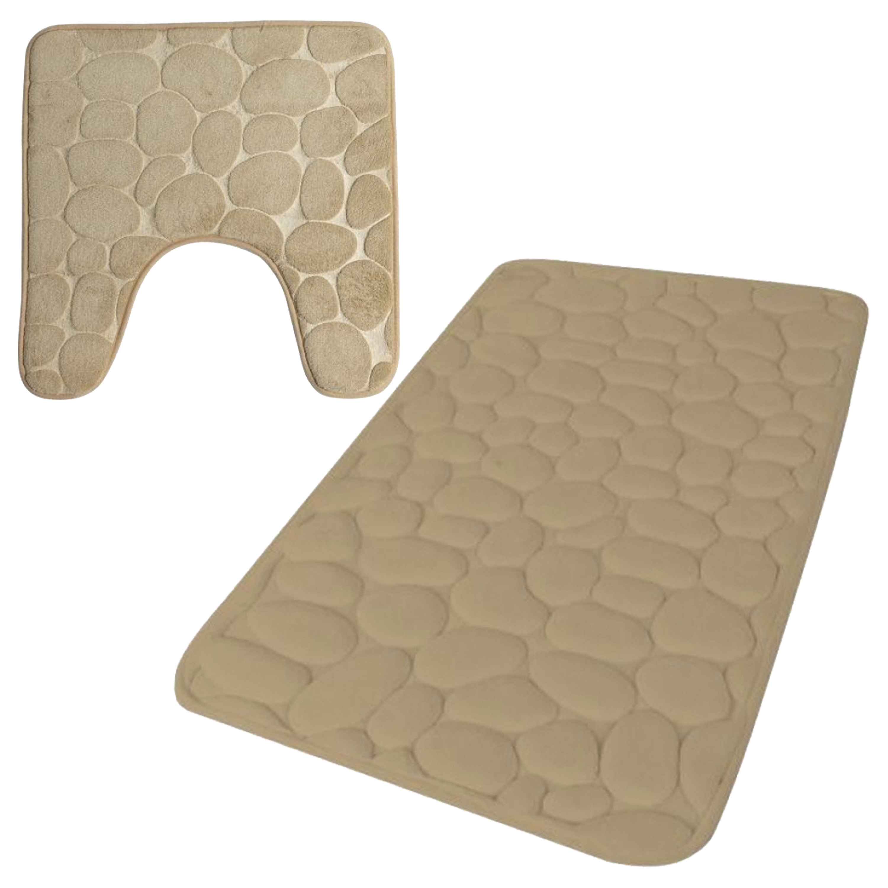 Urban Living badkamer droogloop matjes - set 2x stuks - memory foam - beige -