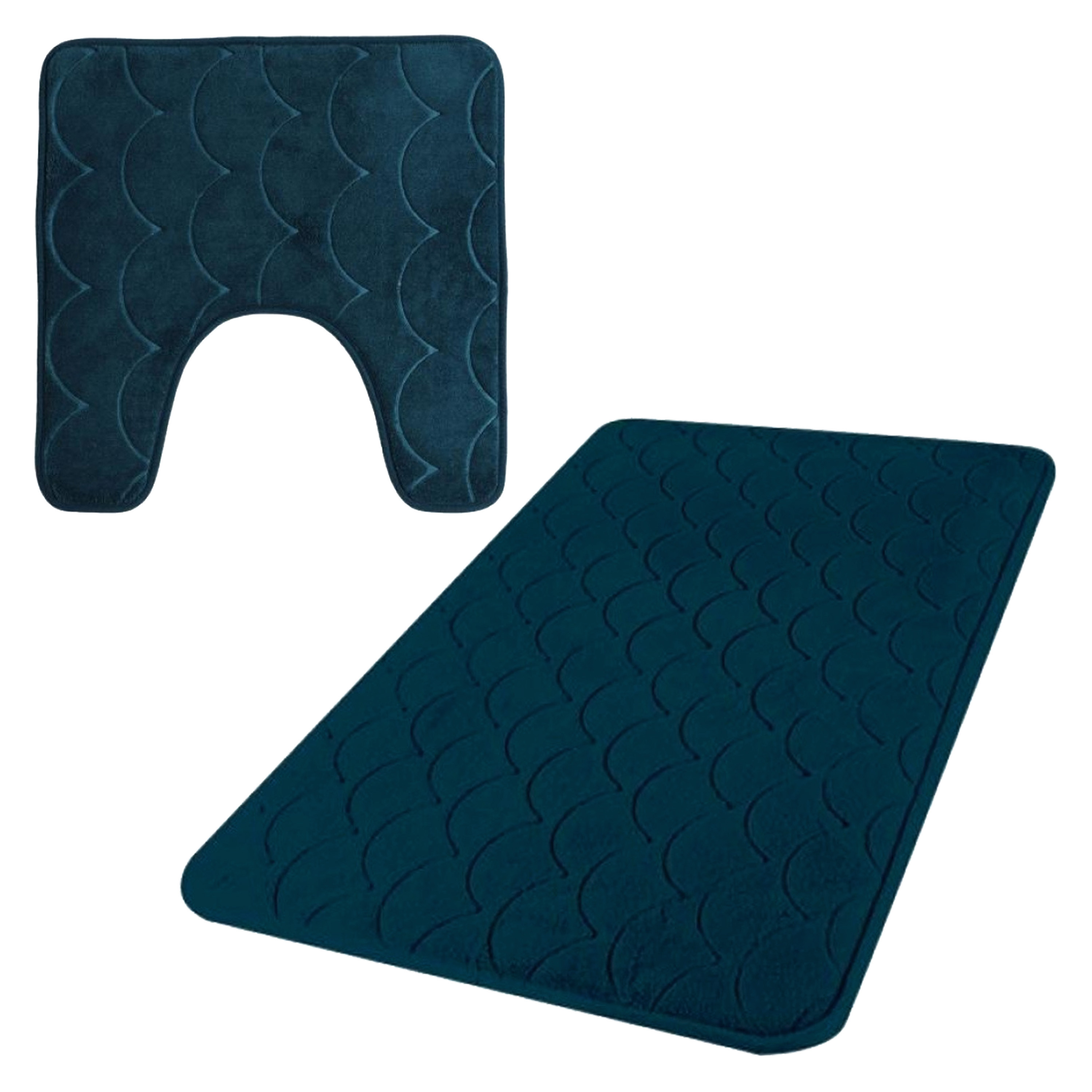 Urban Living badkamer droogloop matjes - set 2x stuks - memory foam - donkerblauw -