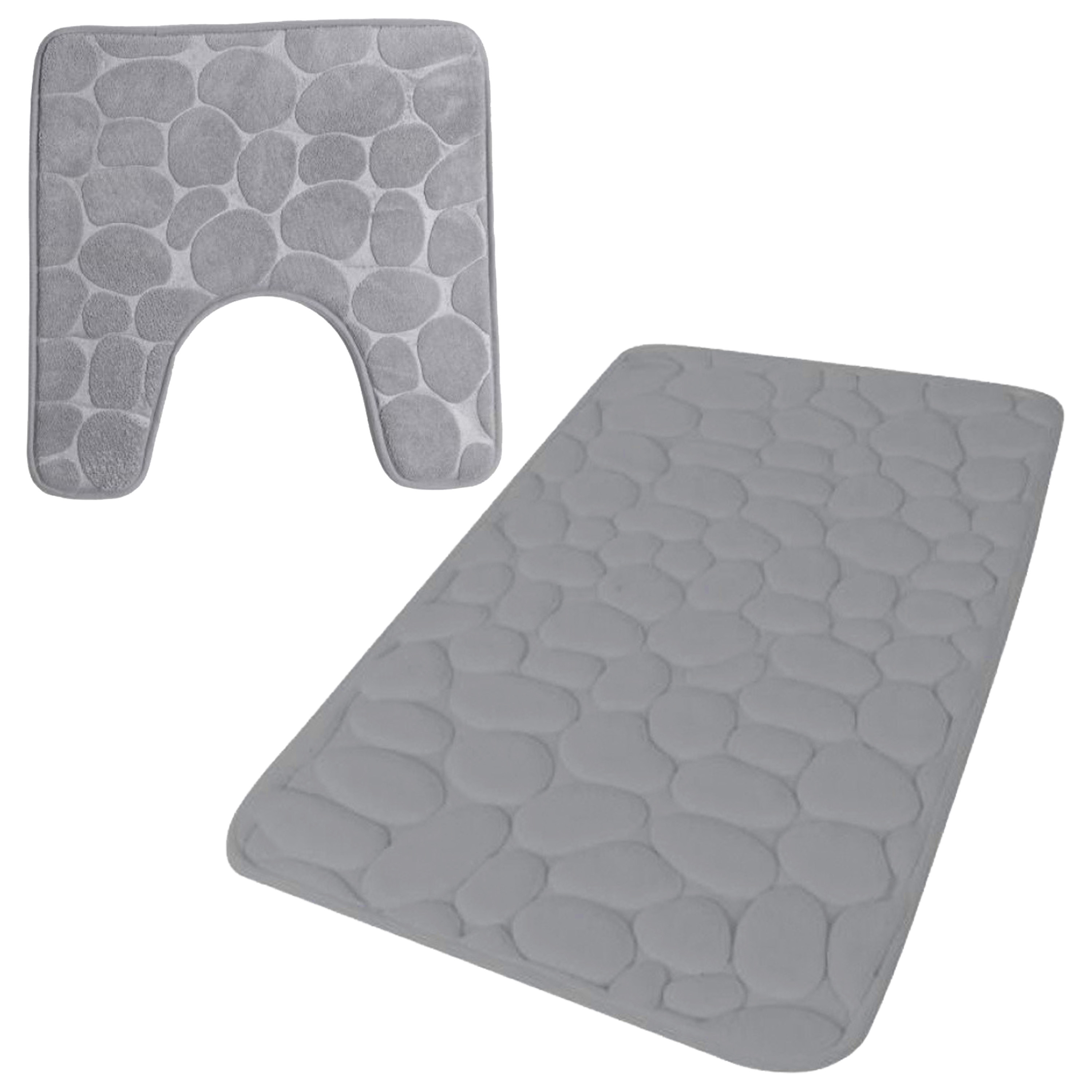 Urban Living badkamer droogloop matjes - set 2x stuks - memory foam - steengrijs -