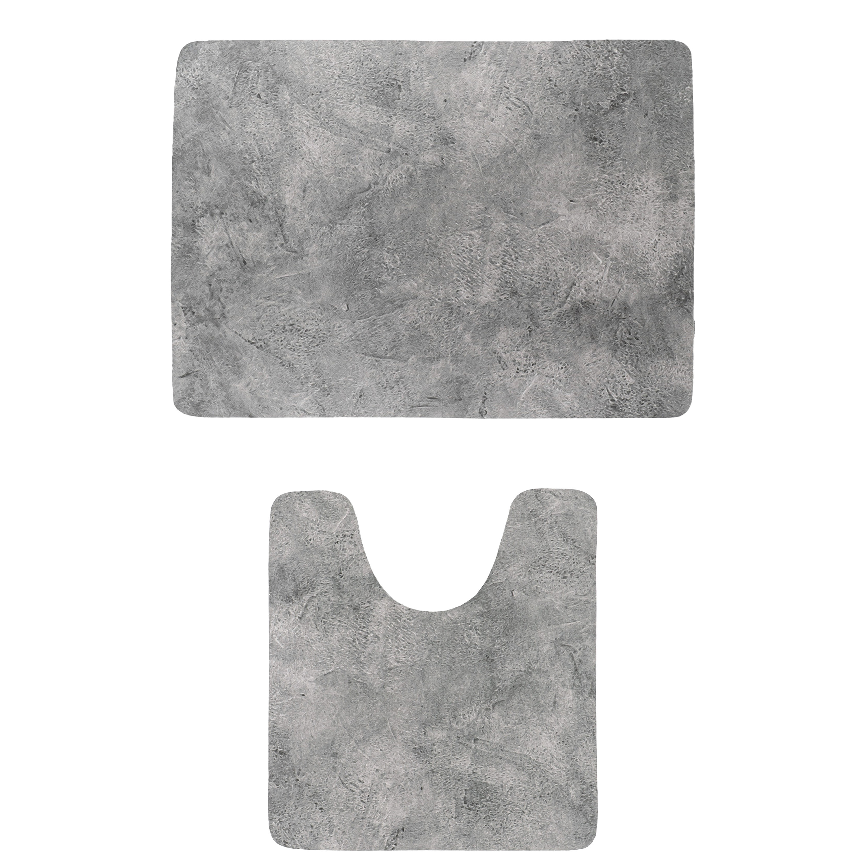 Tendance badkamer matten set Calm Concrete - toiletmat/badmat lang - microfiber - antislip -